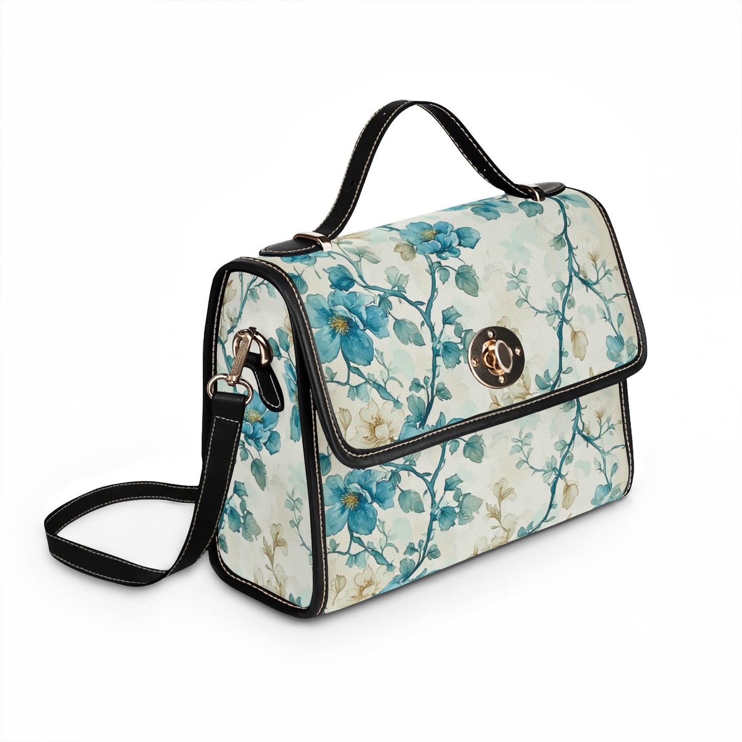 Blue Floral Branches Waterproof Canvas Bag | Floral Handbag