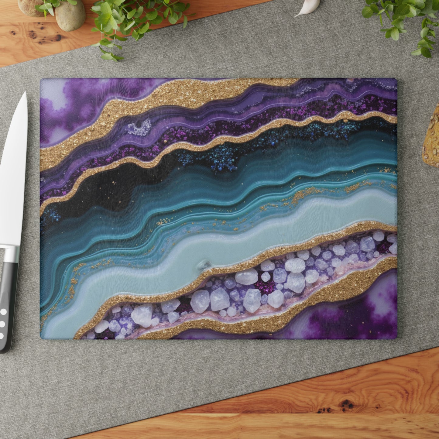 Purple Agate Geode Inspired Glass Cutting Board
