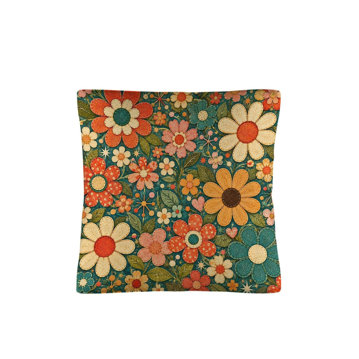 Retro Flower Pillow, 18x18 100% Polyester Faux Linen with Insert