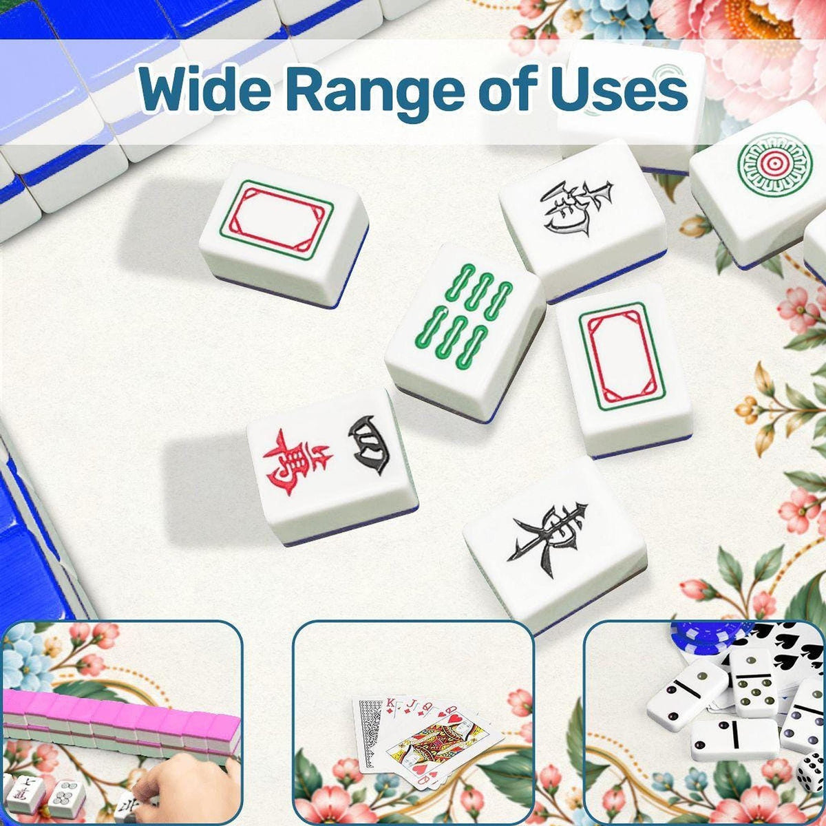 Floral Mahjong Mat, Polyester Roll-Up Play Mat with Rubber Backing