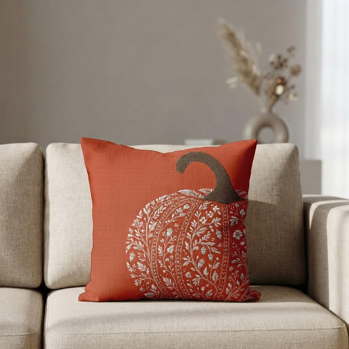 Autumn Pumpkin Square Pillowcase, Faux Suede Double-Sided Print with Concealed Zipper