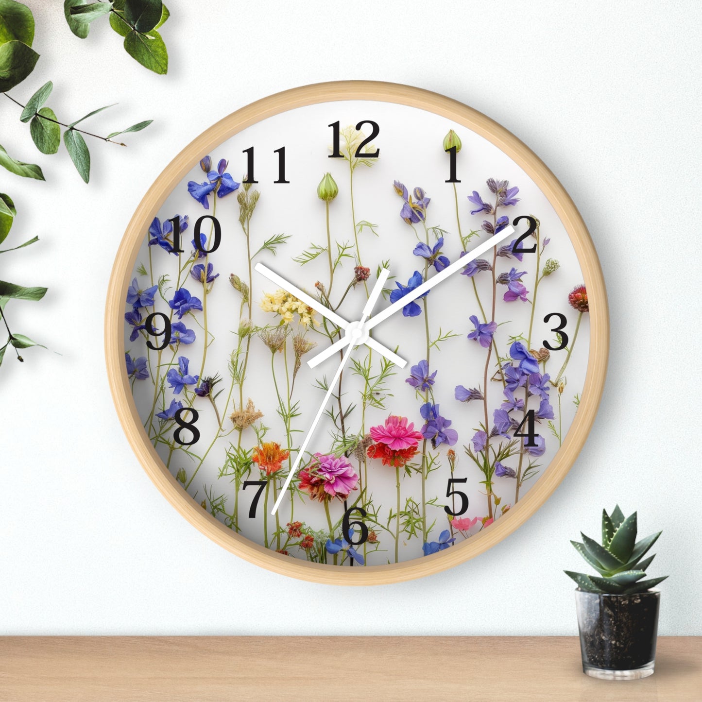 Floral Minimal Wall Clock | Modern Round Home Decor Clock
