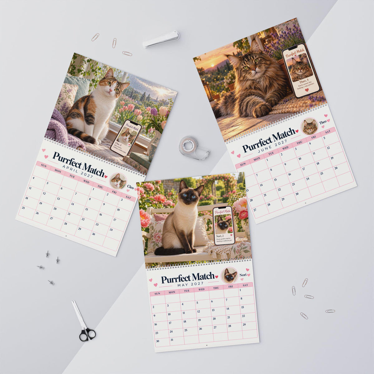 Purrfect Match Wall Calendar | 2027 Cat Photos, Monthly Planner