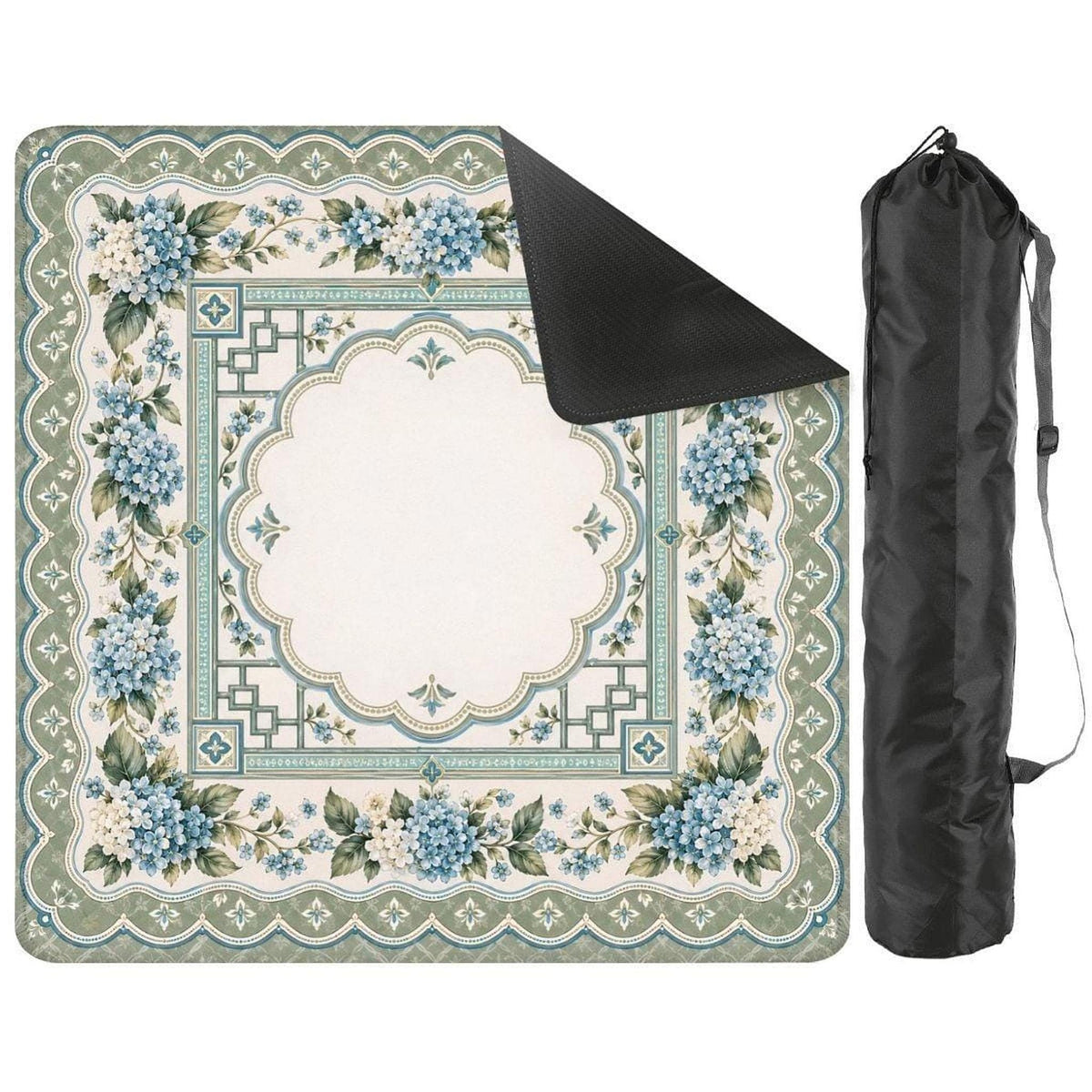 Sage Hydrangea Mahjong Mat, Polyester Surface with Non-Slip Rubber Backing
