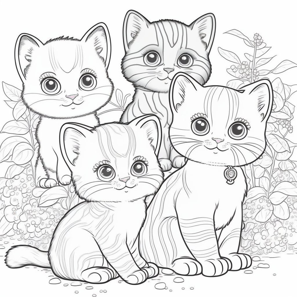 Kitten Coloring Pages, AI Generated Art, 20 Page (PDF Download)