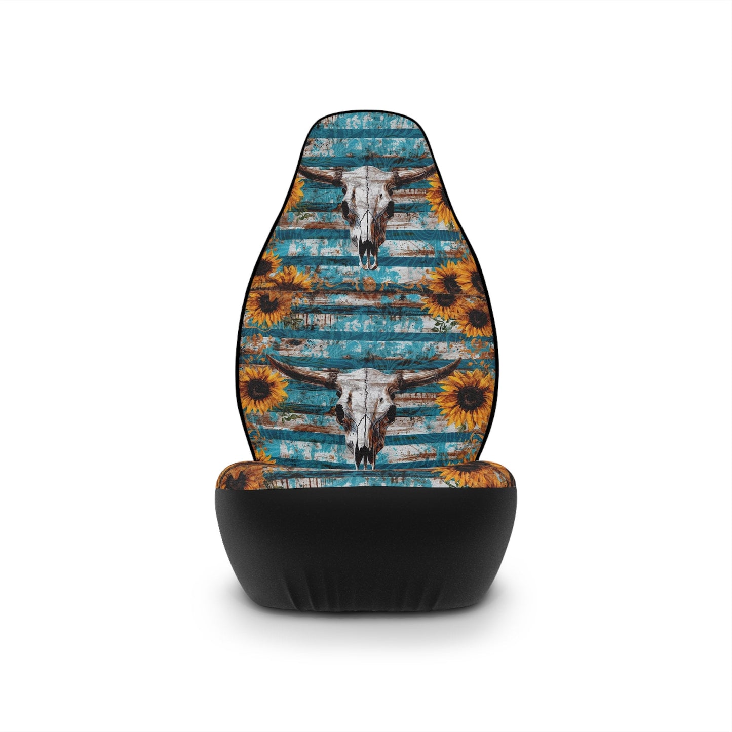 Western Skull Sunflower Car Seat Covers: Edgy Blue Auto Decor