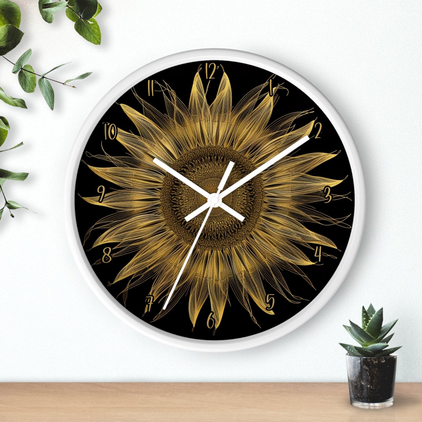 Sunflower Wall Clock: Silent Wooden Frame, Floral Home Decor