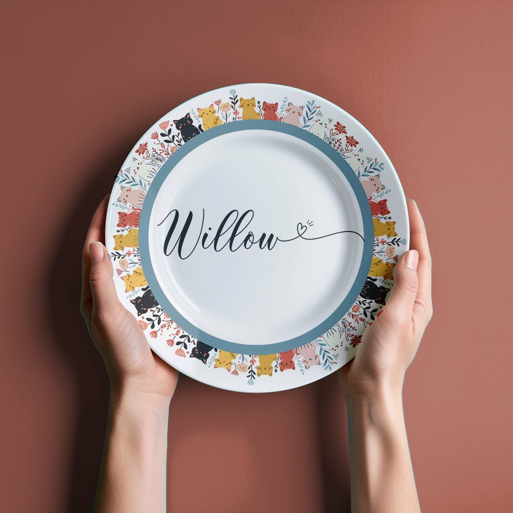 Personalized Cat Food Plate: Custom Kitty Dish, Decorative Pet Bowl