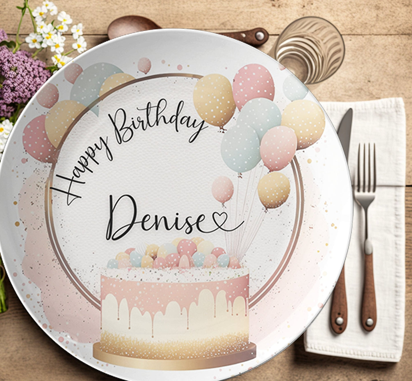 Personalized Birthday Balloon Cake Plate - USA Dinnerware for Festive Celebrations