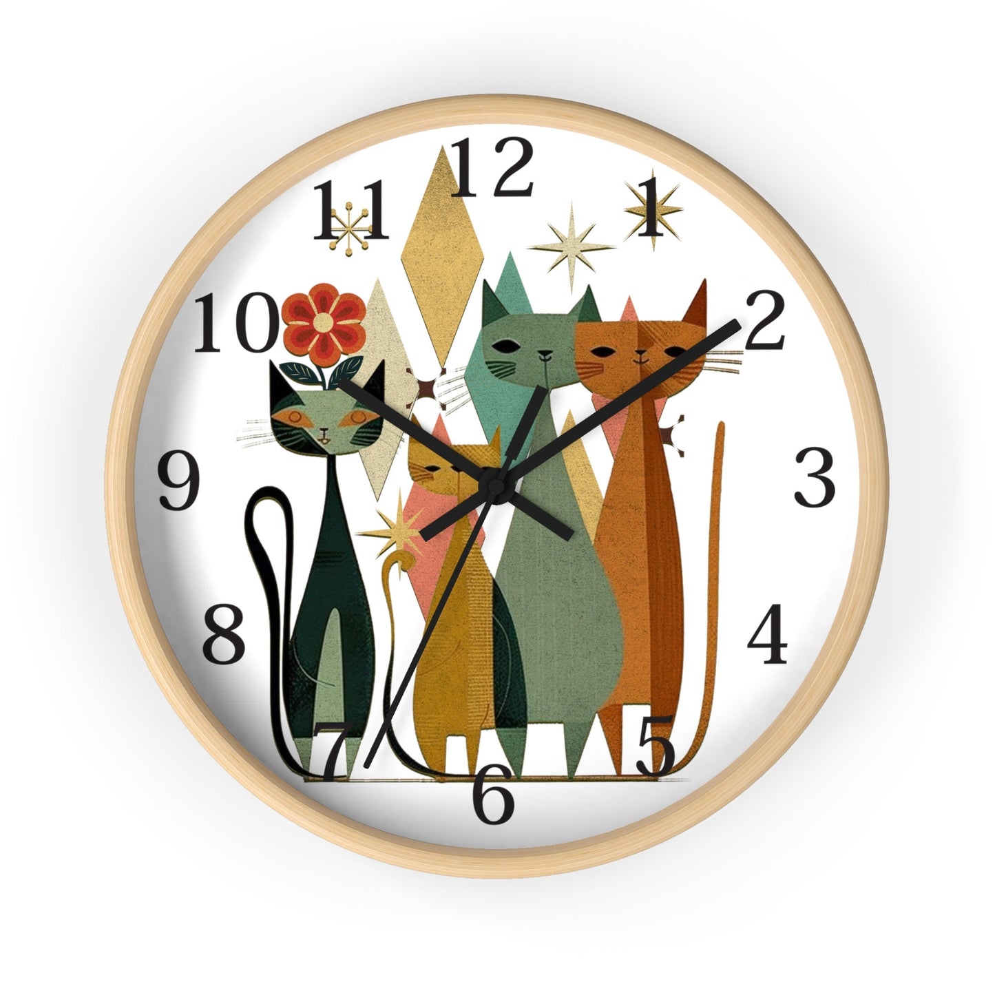 Retro Wooden Cat Wall Clock: Silent Timepiece for Whimsical Home Decor