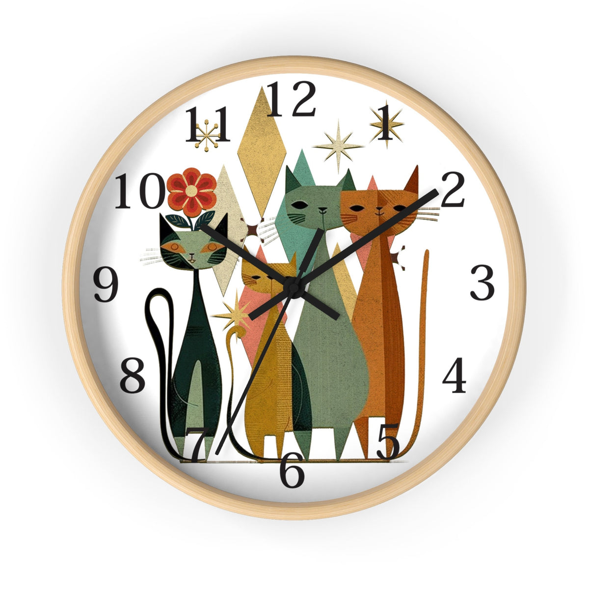 Retro Wooden Cat Wall Clock: Silent Timepiece for Whimsical Home Decor