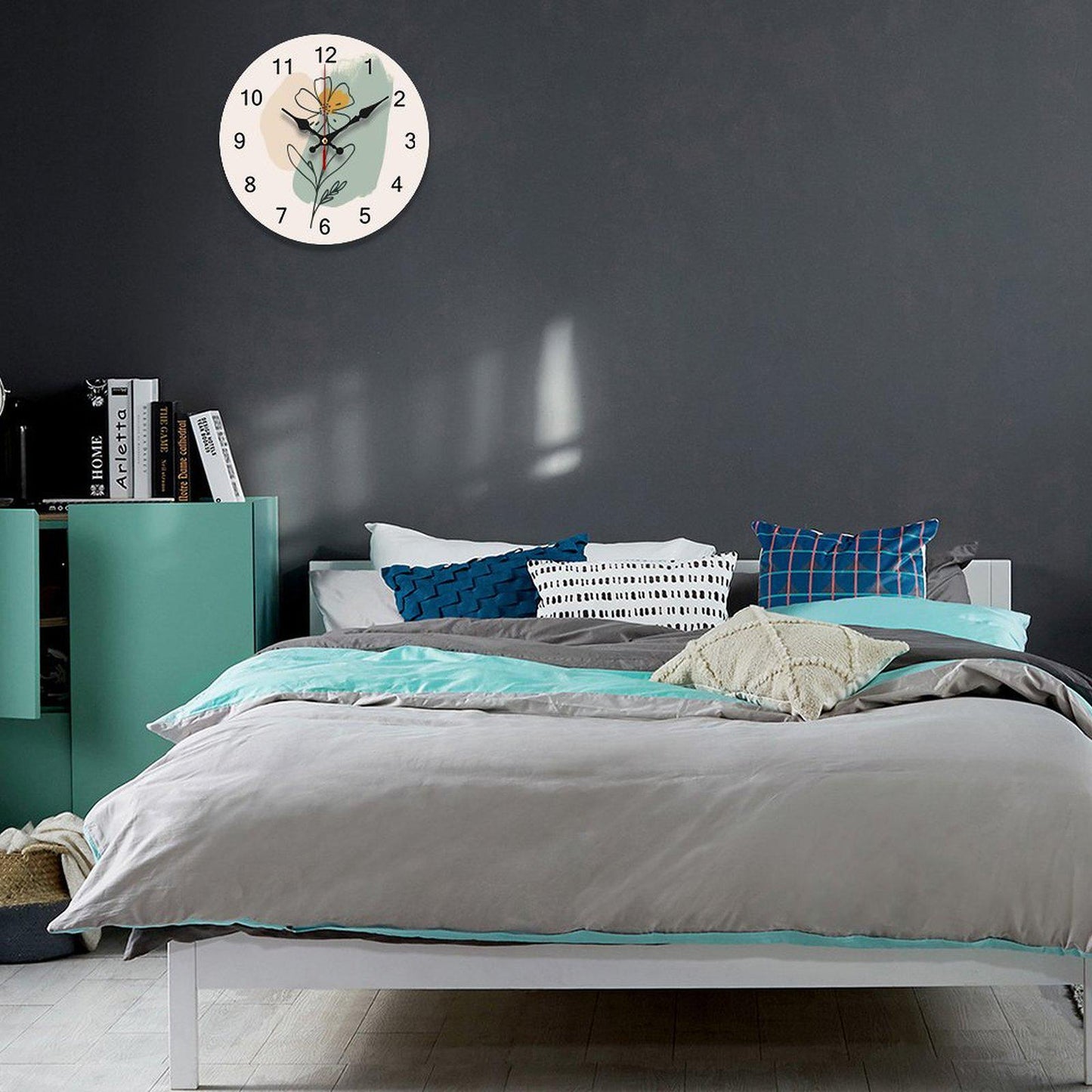 Floral Wooden Wall Clock: Silent Minimalist Timepiece for Home Decor