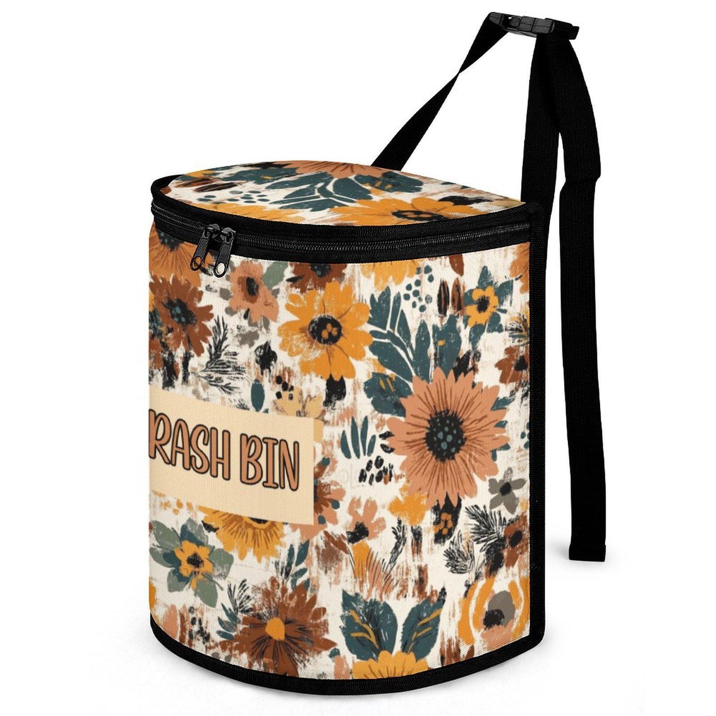 Floral Car Trash Bin: Portable Auto Waste Container for Tidy Vehicle Interior Organization
