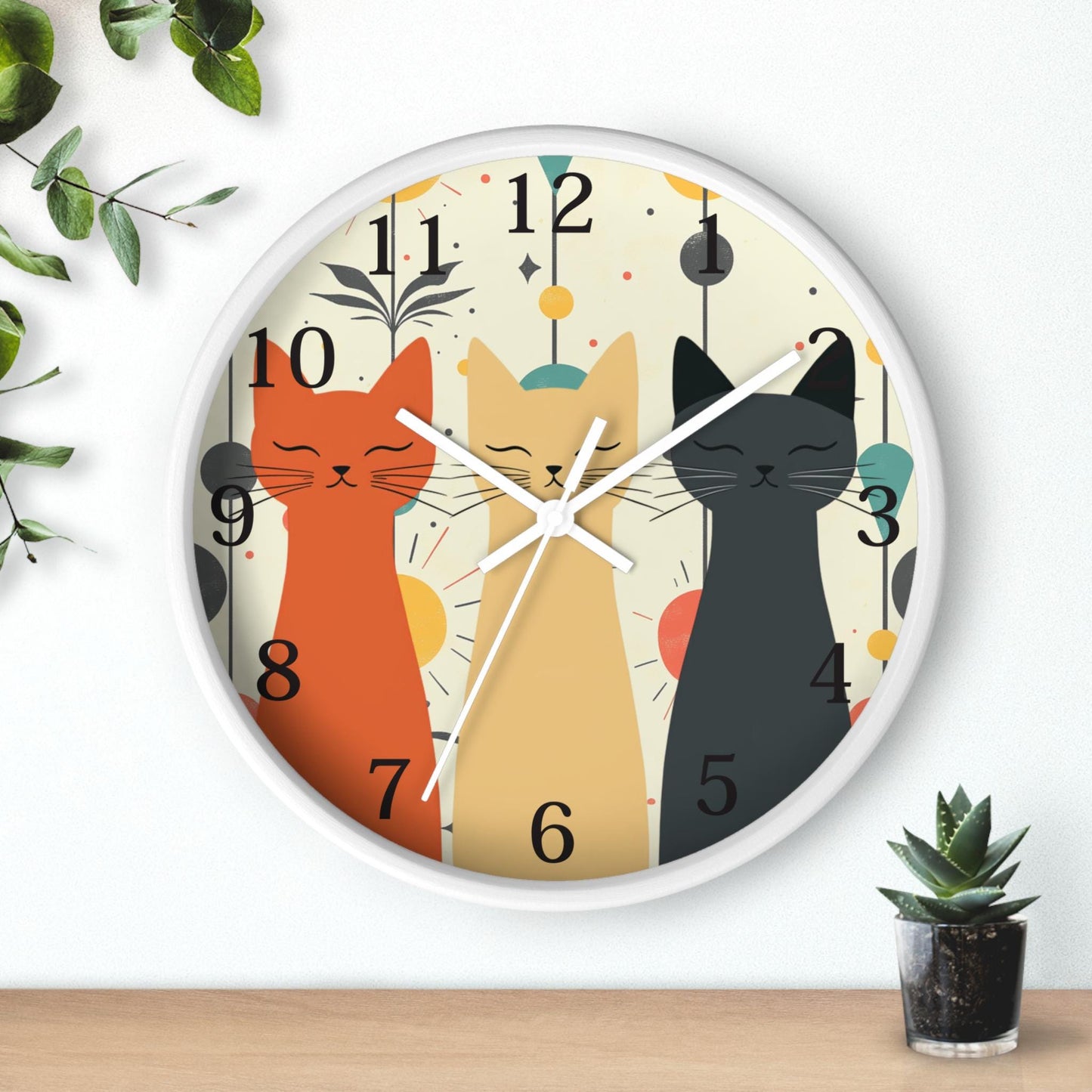 Retro Feline Wall Clock: Mid-Century Modern Cat Timepiece for Nostalgic Home Decor