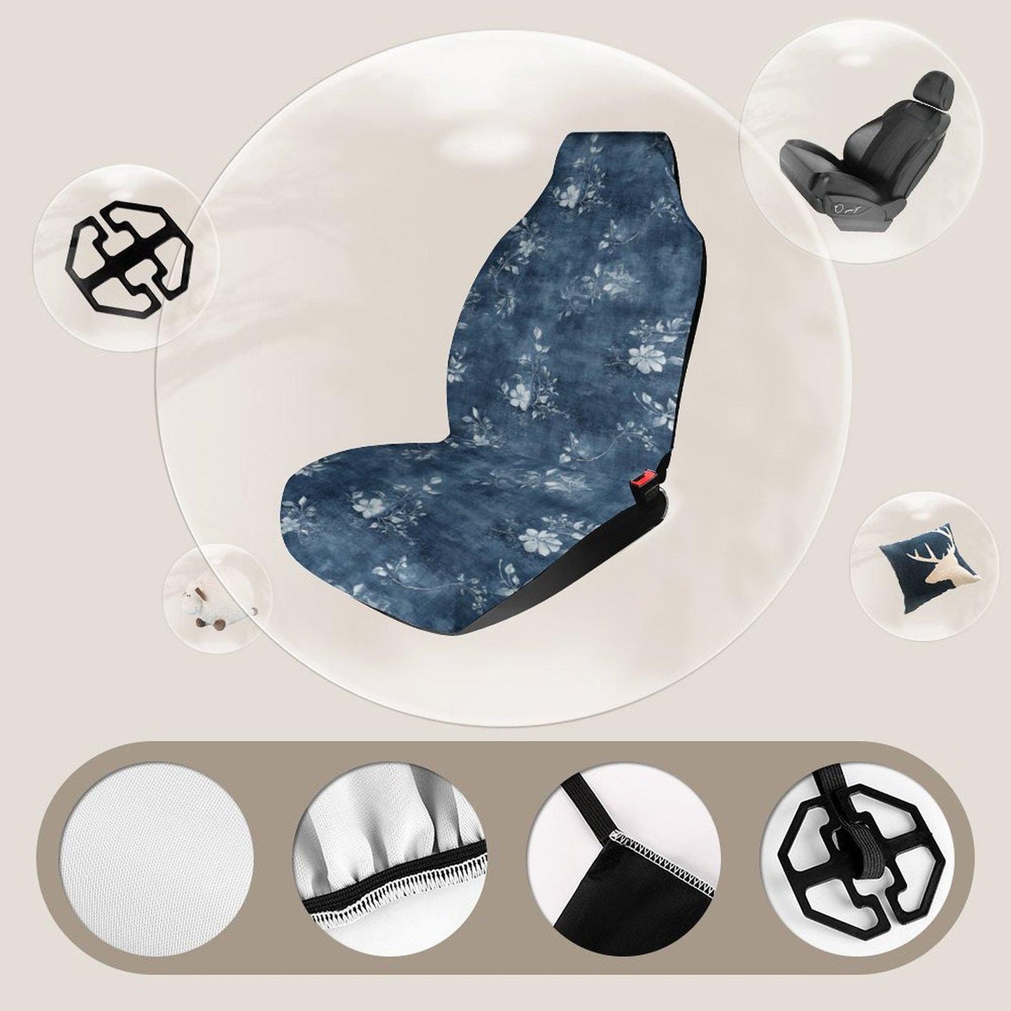 Floral Denim Car Seat Covers: Stylish Protection for Vehicle Interior, Easy Install & Washable