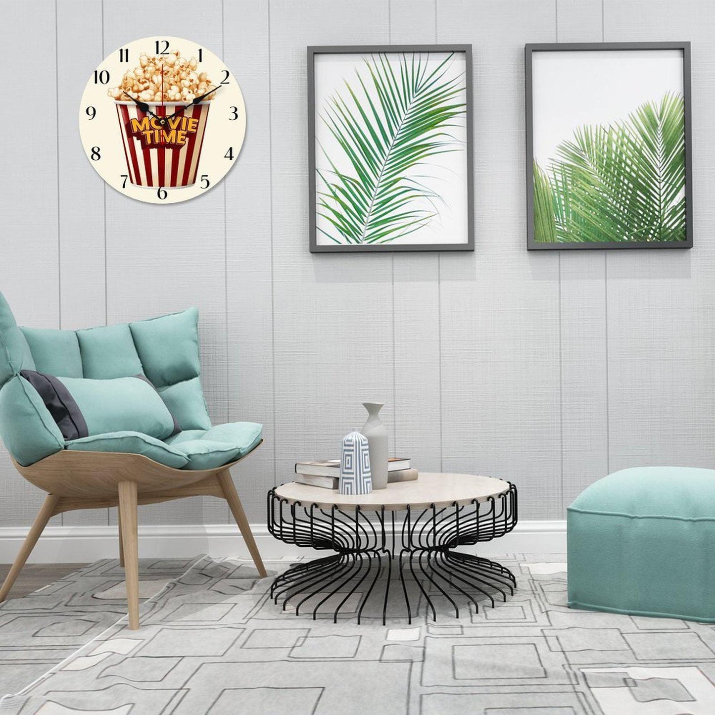 Popcorn Wall Clock for Cinema Lovers - Red Movie Night Decor without Numbers