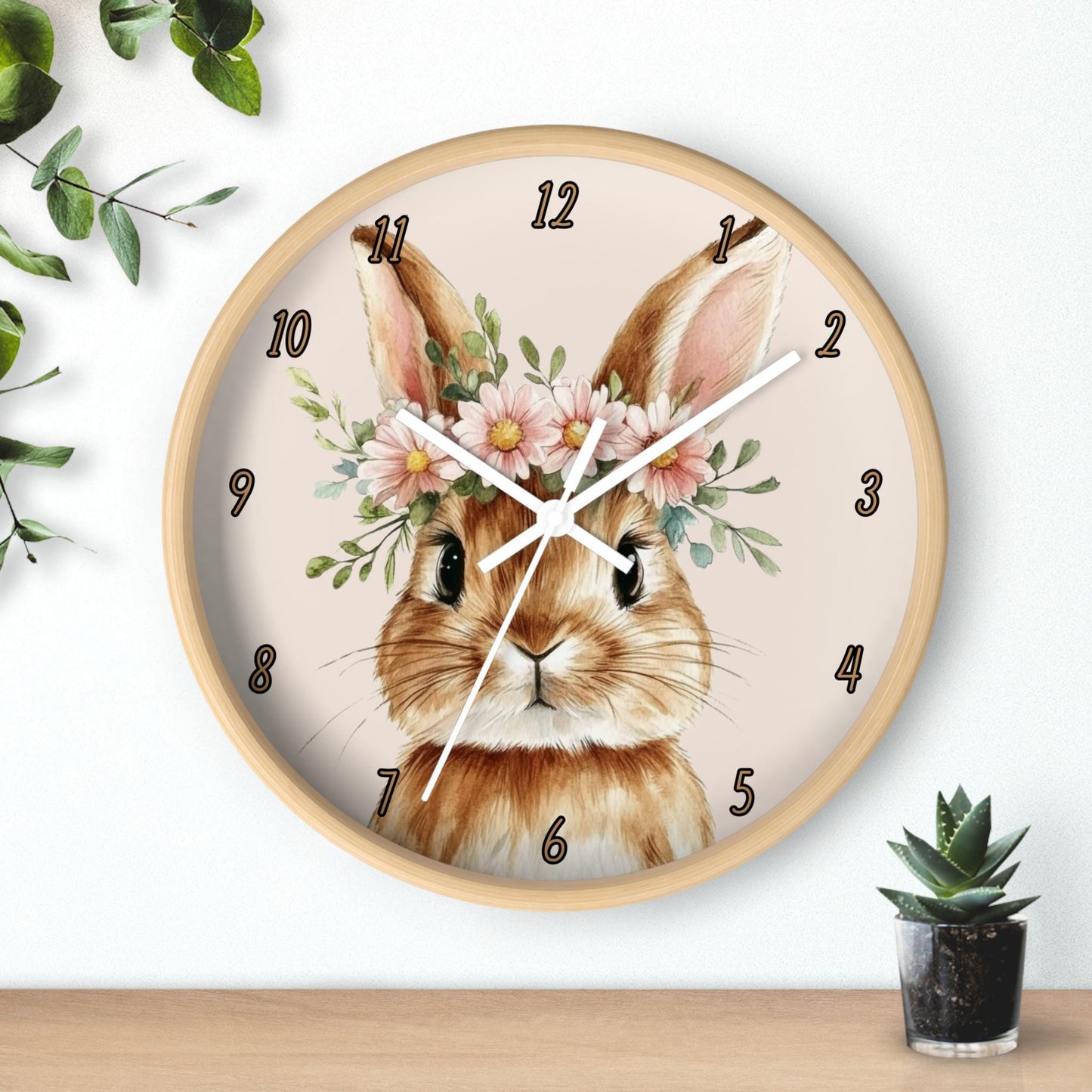 Rabbit Wall Clock: Spring Decor for Kids Room, Nursery