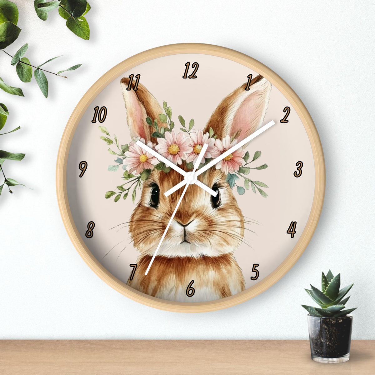 Rabbit Wall Clock: Spring Decor for Kids Room, Nursery