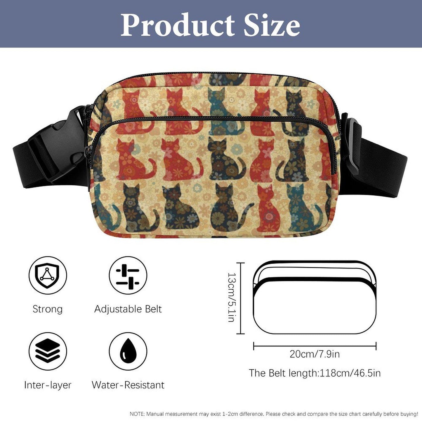 Vintage-Inspired Cat Print Fanny Pack: Stylish Waist Bag for Festival-Goers & Pet Lovers