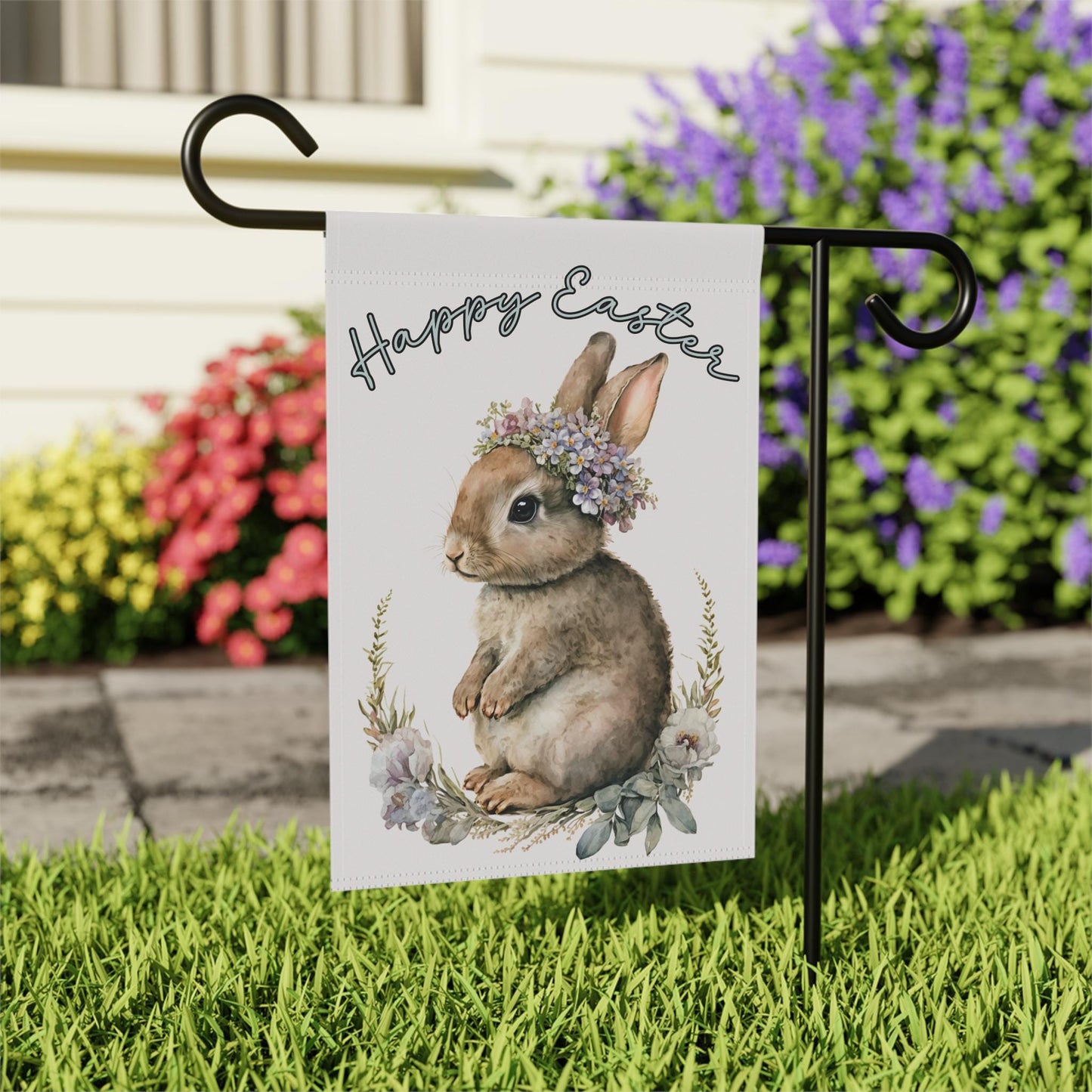 Easter Bunny Garden Banner - Rabbit Spring Flag Floral Holiday Yard Decoration Outdoor Home Decor