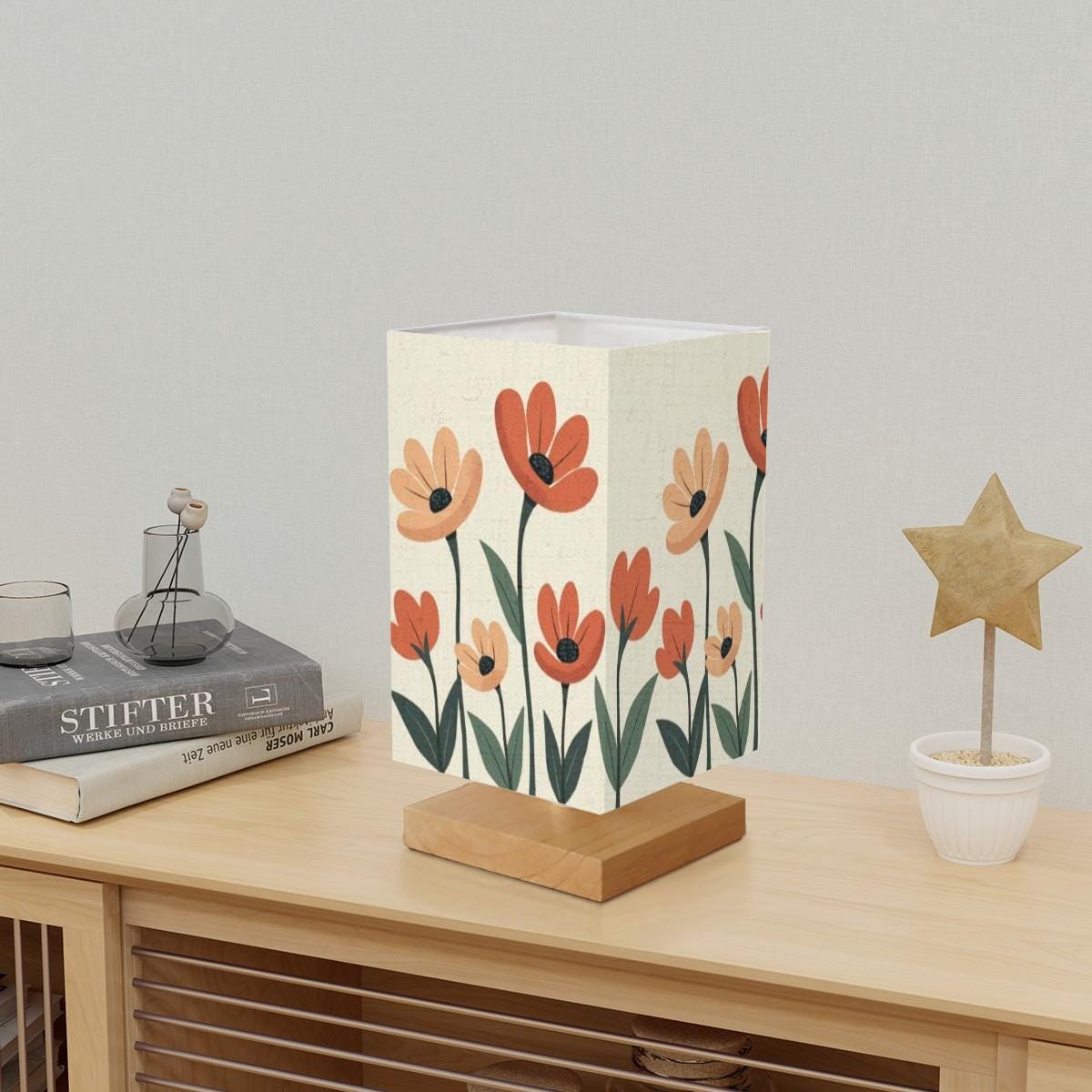 Floral Square Table Lamp: Botanical Illumination for Home Decor, Ambient Lighting & Bedroom Centerpiece