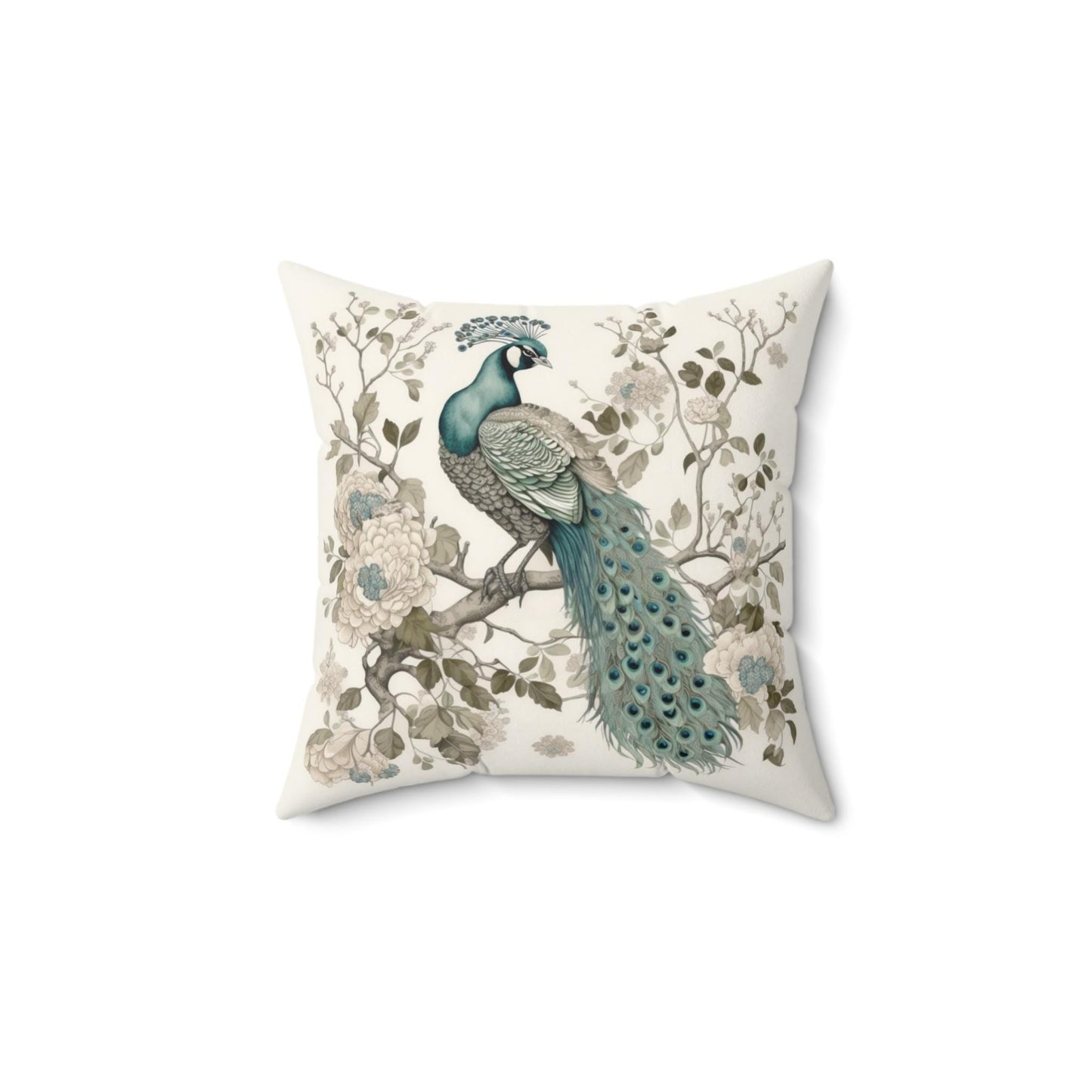 Peacock Throw Pillow: Floral Cushion, Boho Home Decor