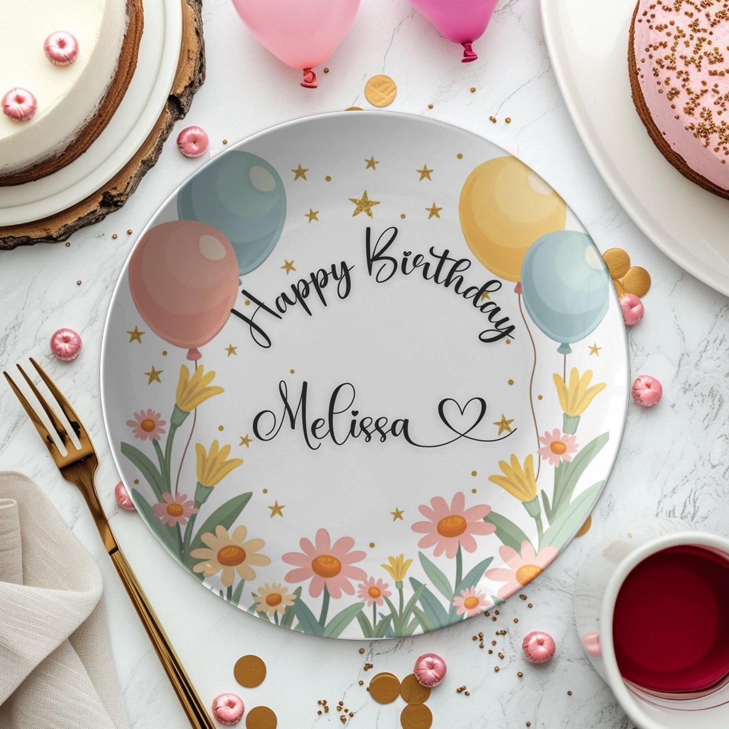 Colorful Floral Thermosaf/Polymer Birthday Plate: Springtime Celebration Keepsake