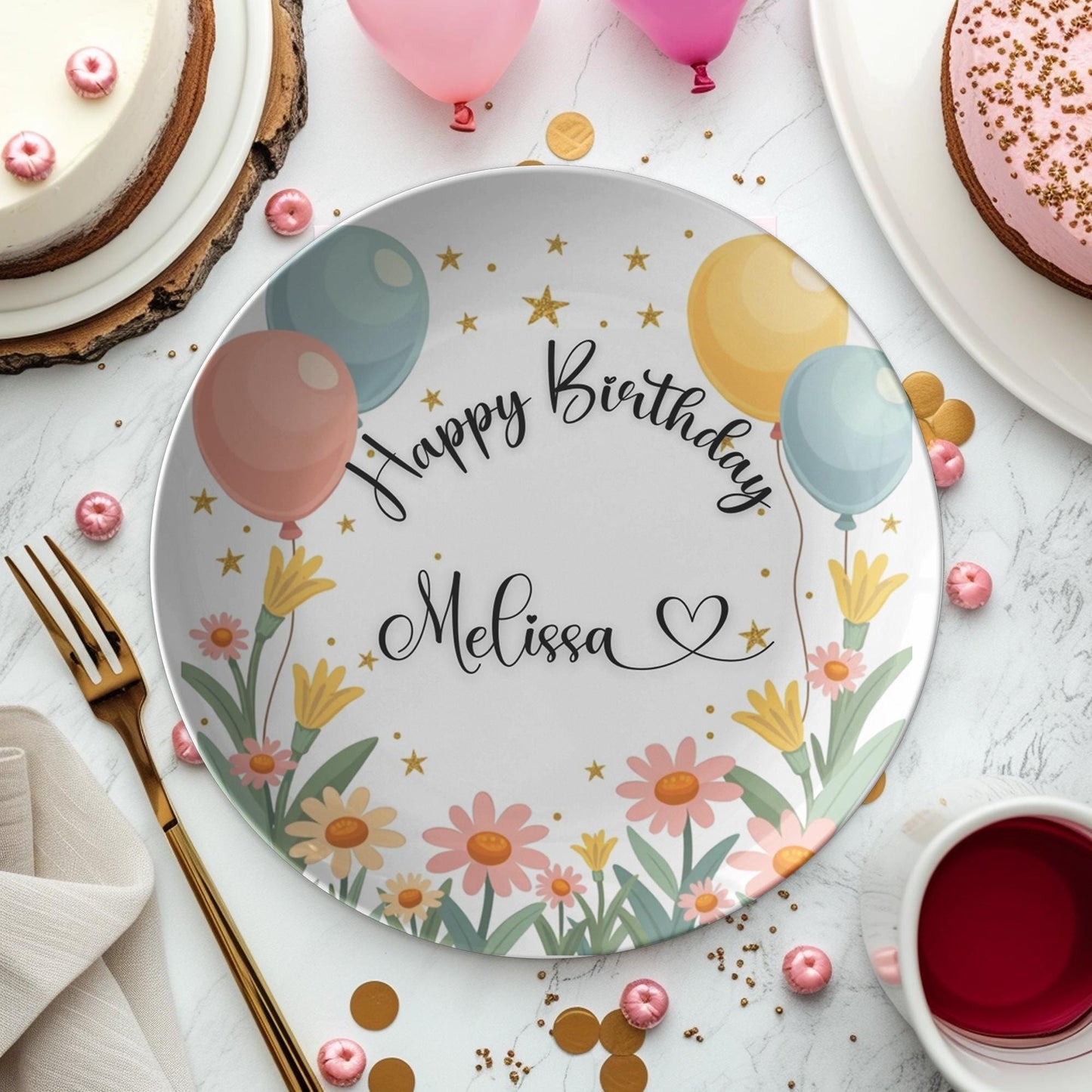 Colorful Floral Thermosaf/Polymer Birthday Plate: Springtime Celebration Keepsake