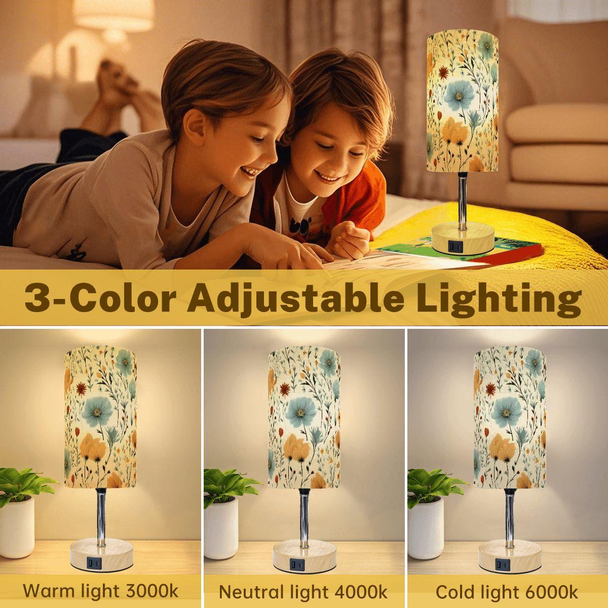 Floral Touch-Activated Nightstand Lamp with USB Charging Port: Bedroom Lighting Solution