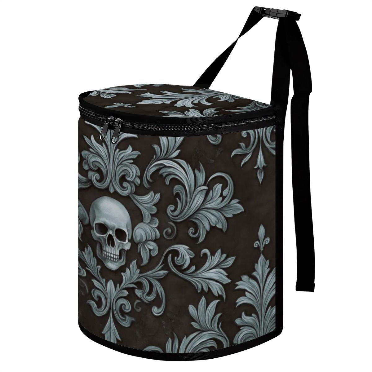 Skull-Themed Black Bucket Car Trash Container: Stylish Vehicle Waste Organizer for Neat Interiors