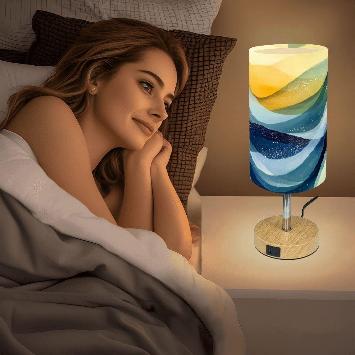 Ocean USB Touch Lamp Bedside Ambient Nightlight with Soothing Sea-Inspired Glow for Tables