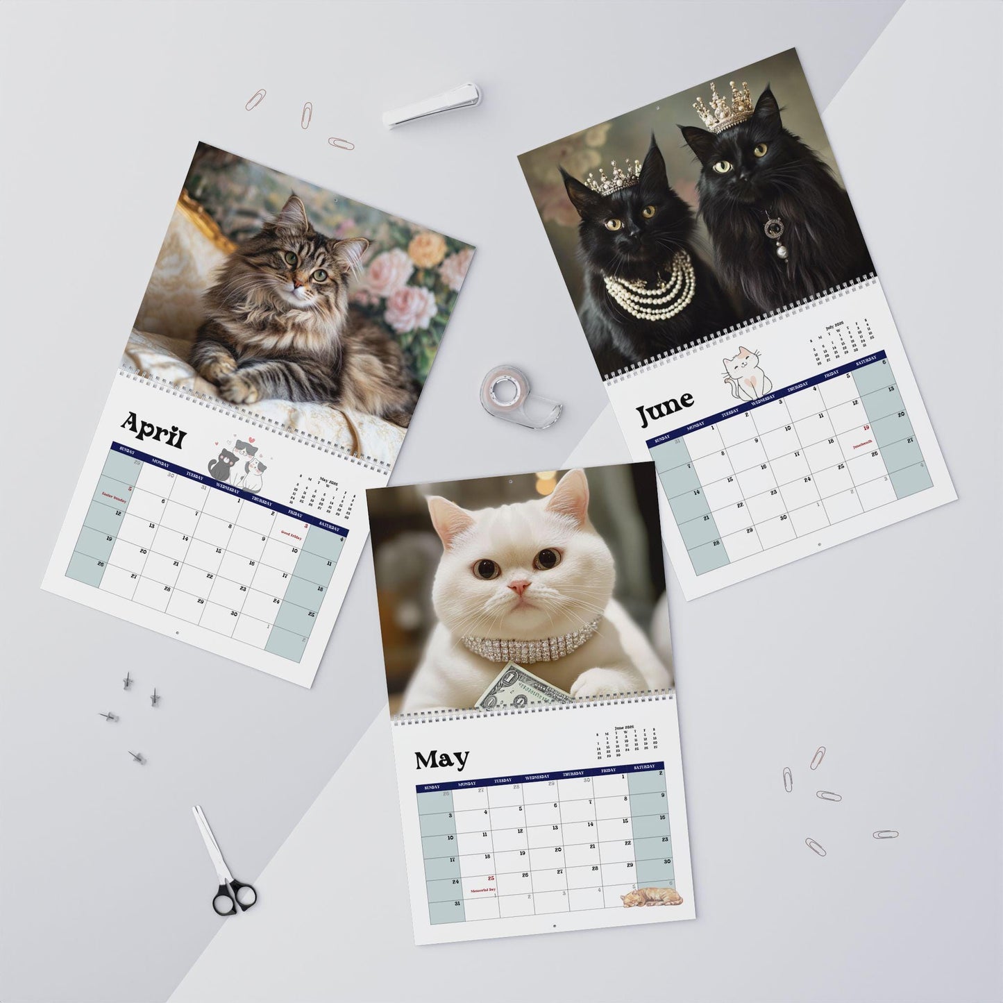 Posh Cat 2026 Wall Calendar: Elegant Kitty Art Home & Office Planner