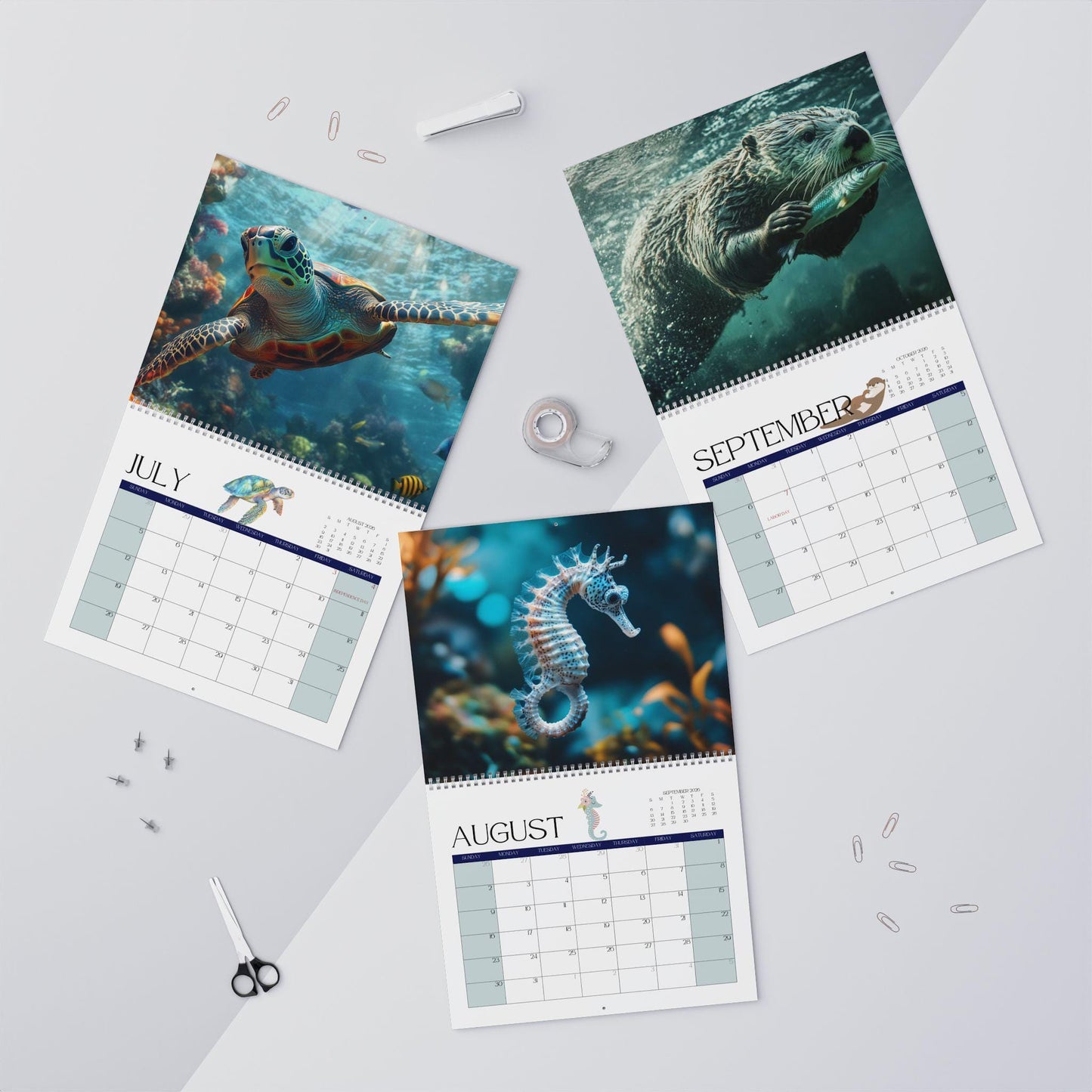 Underwater Creature Wall Calendar 2026: Ocean Life Art, Home Office Decor