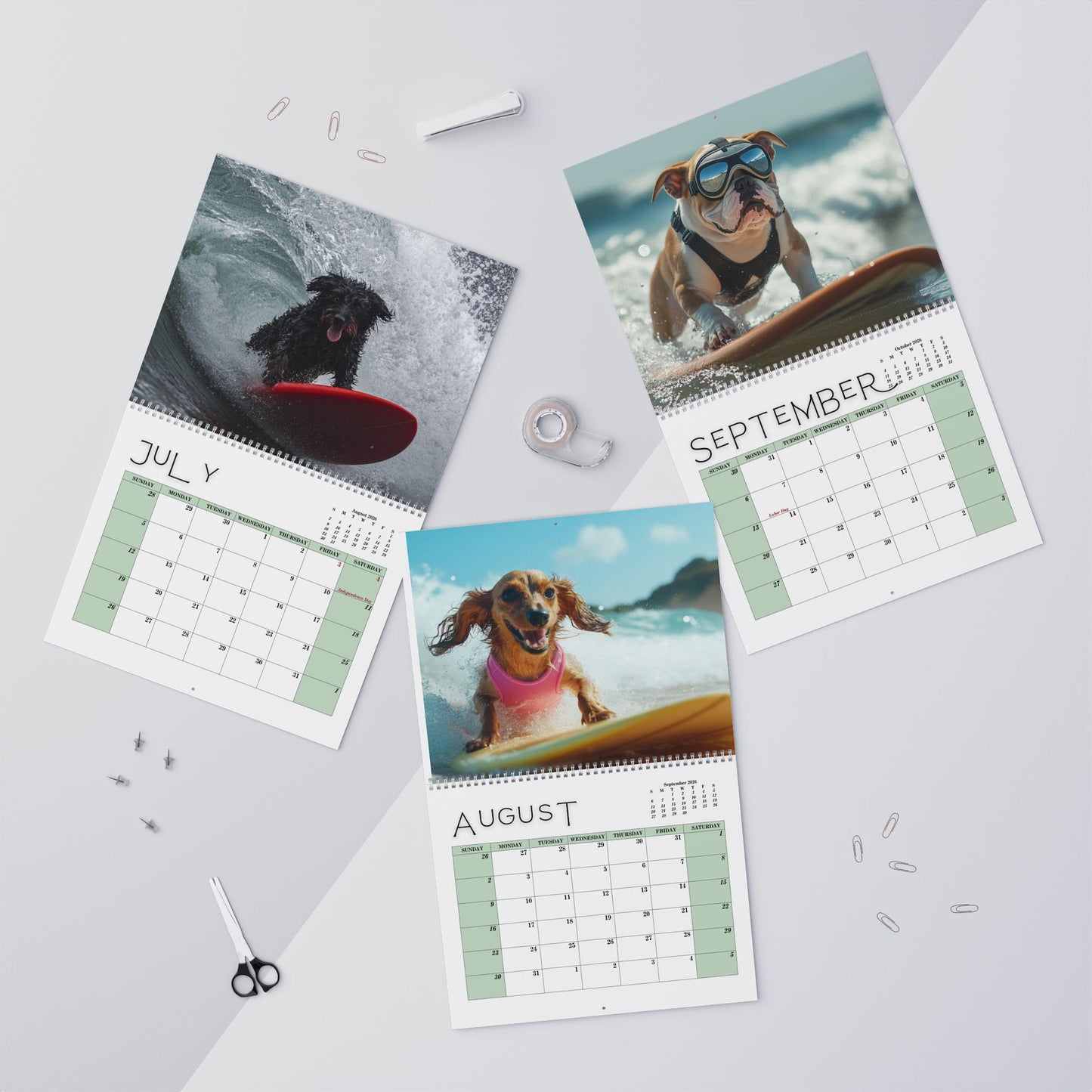 2026 Surfing Dogs Wall Calendar: Custom Pet Photography Gift for Dog Lovers & Beach Enthusiasts