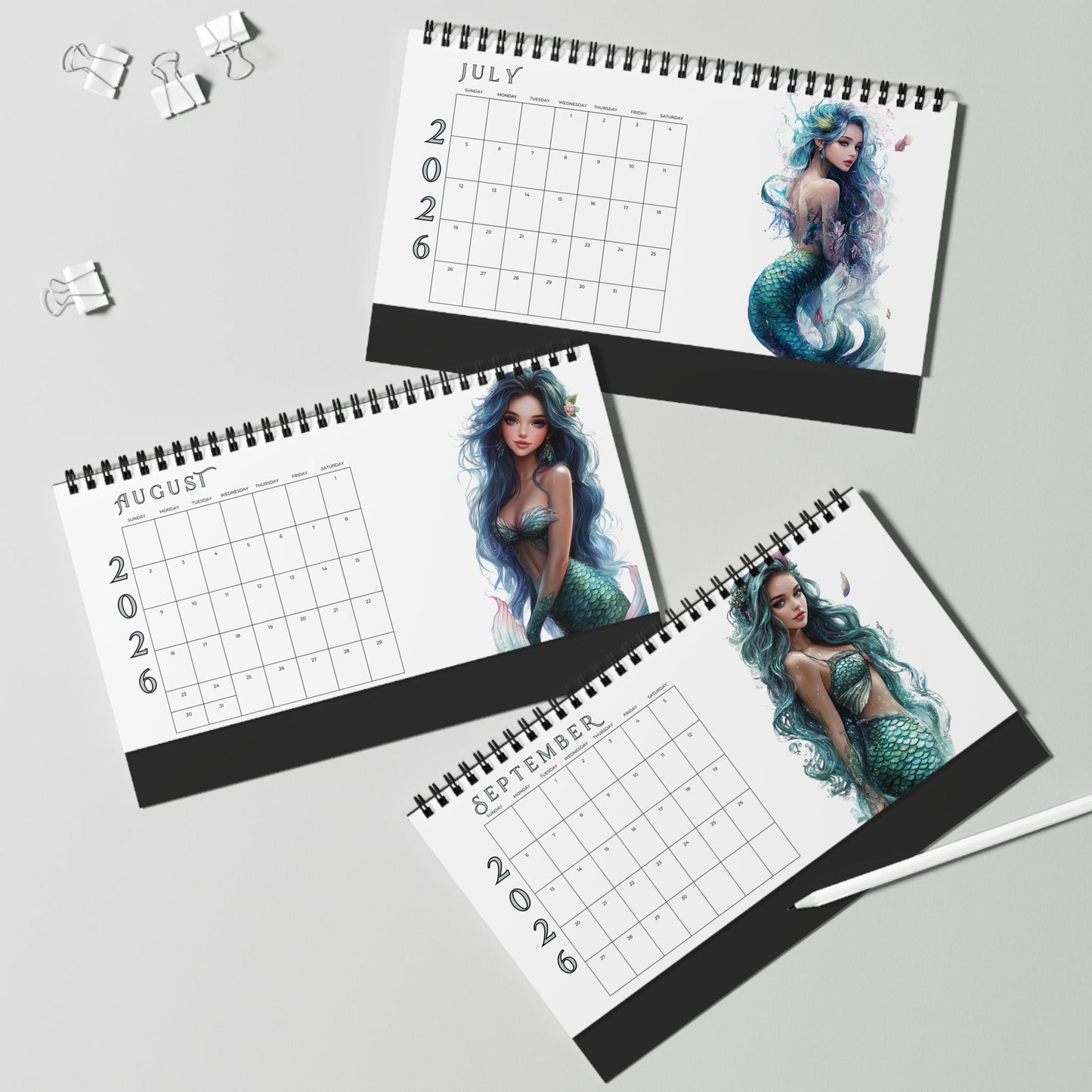 2026 Mermaid Desktop Calendar: Ocean Fantasy Yearly Planner & Monthly Organizer for Beach Lovers