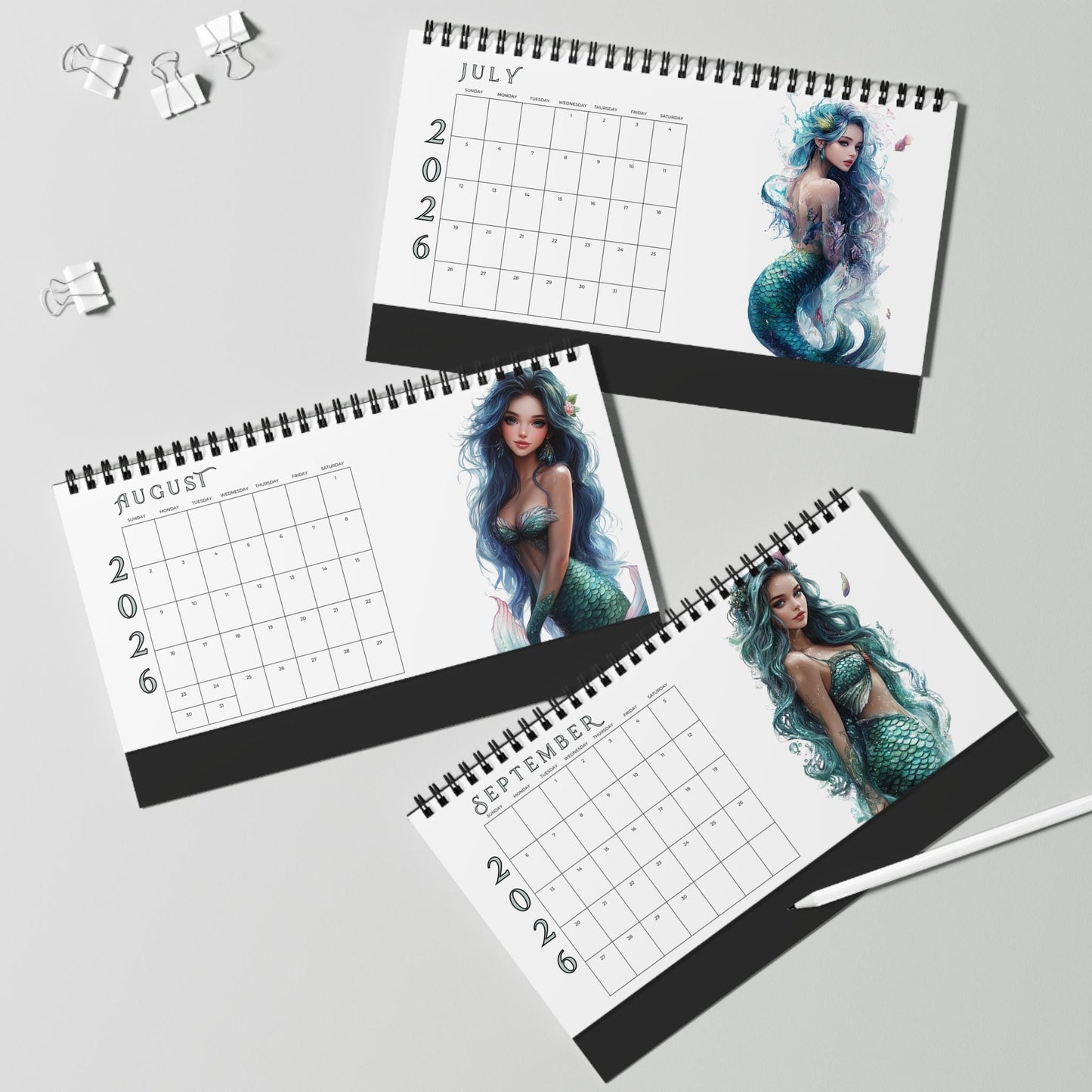 2026 Mermaid Desktop Calendar: Ocean Fantasy Yearly Planner & Monthly Organizer for Beach Lovers
