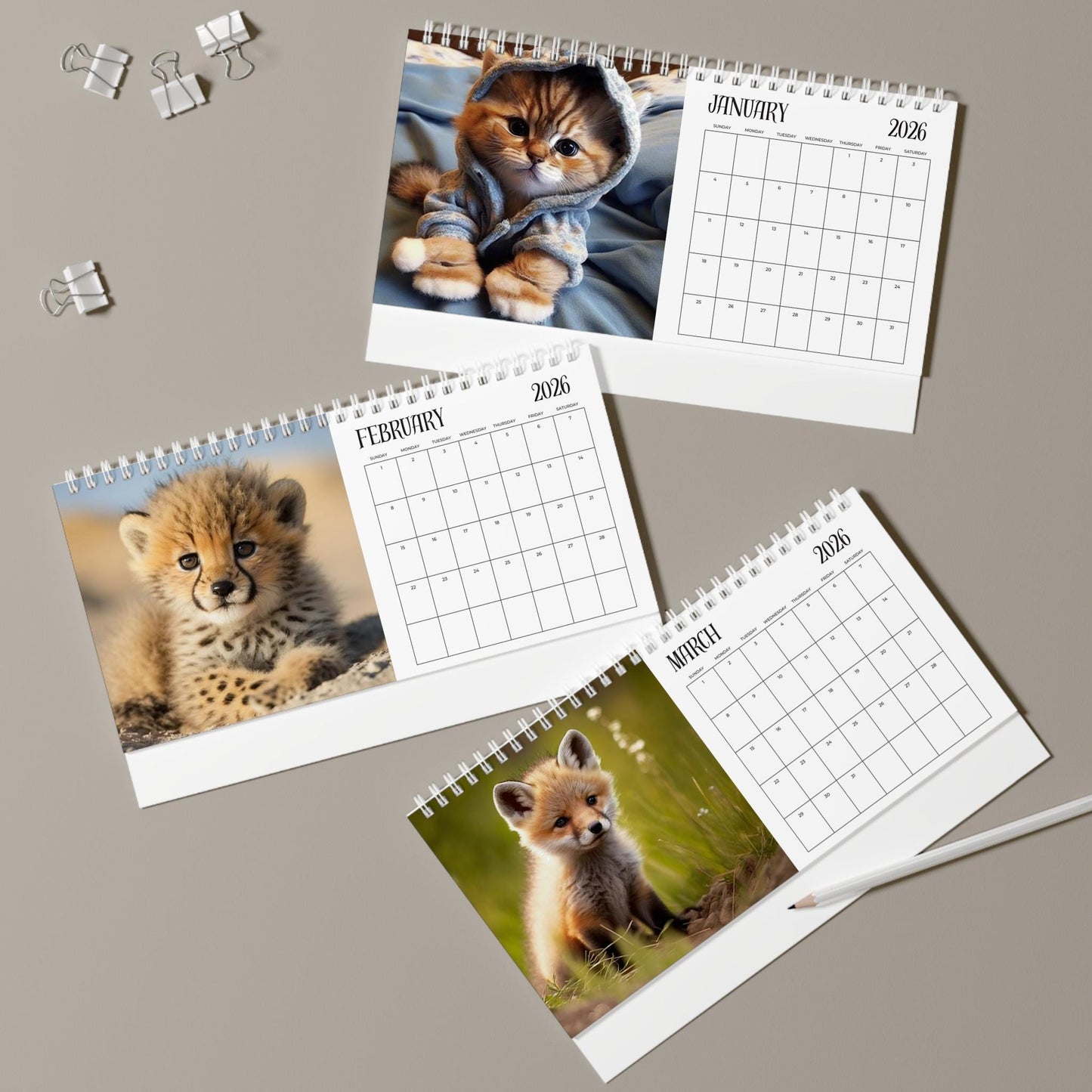 2026 Baby Animal Desk Calendar: Monthly Planner Matte Gift for Pet Lovers