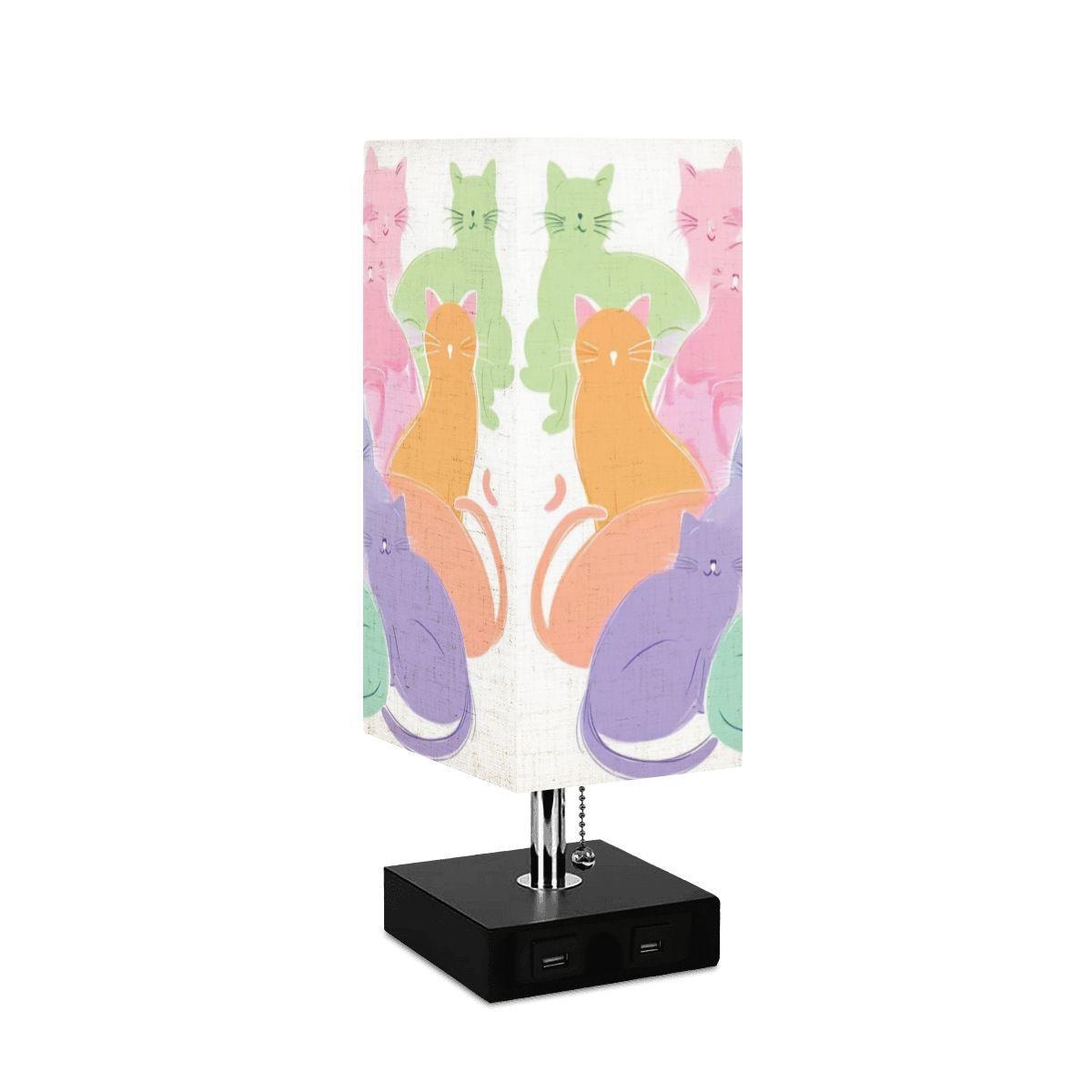 Adorable Pastel Cat Square Lamp with USB Port - Cozy Bedside Lighting for Cat Lovers
