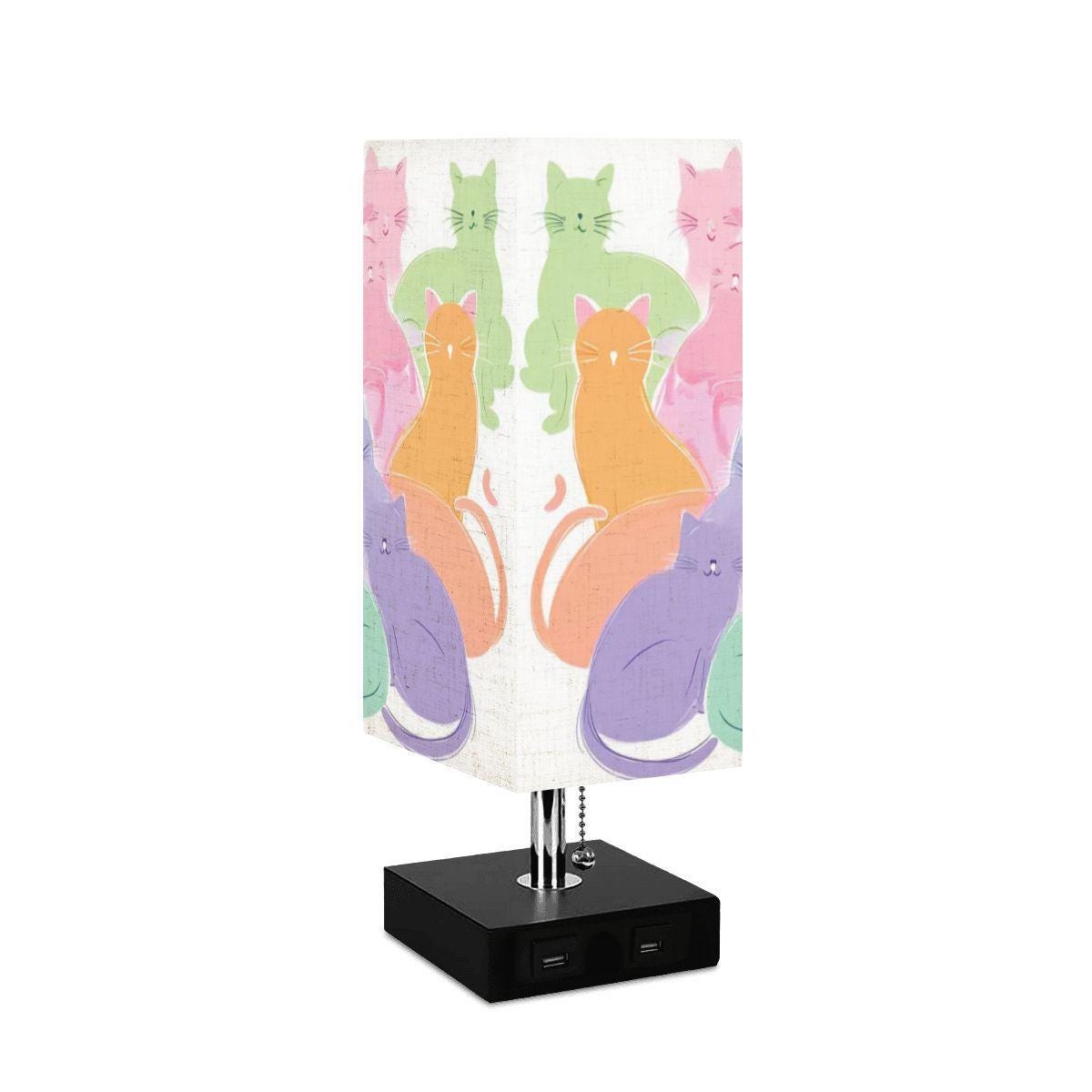 Adorable Pastel Cat Square Lamp with USB Port - Cozy Bedside Lighting for Cat Lovers