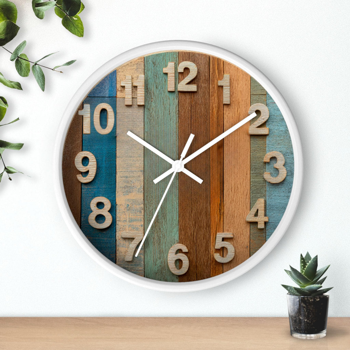 Rustic Wooden Wall Clock: Farmhouse Kitchen Decor, 10"