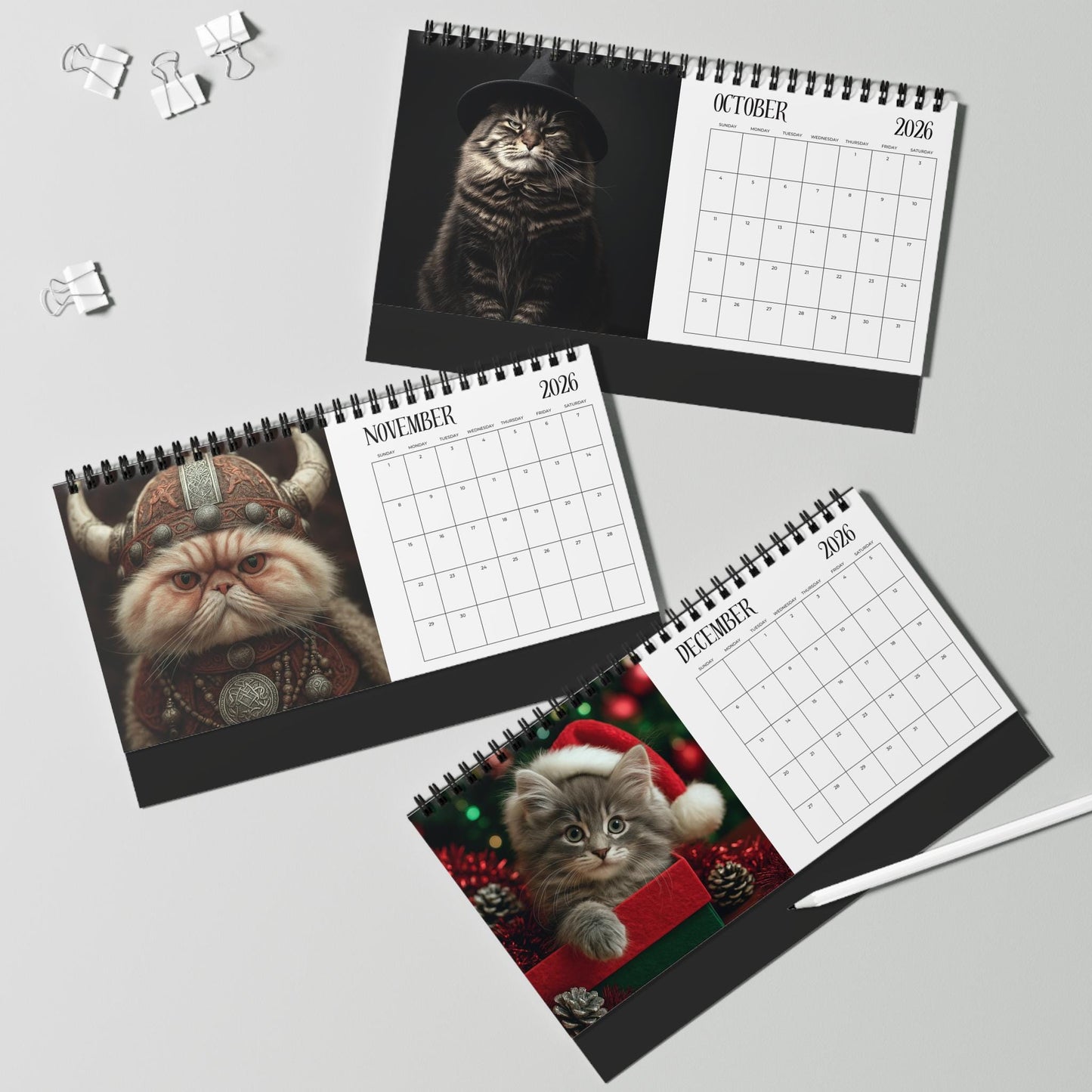 2026 Cats Wearing Hats Calendar: Adorable Feline Art for Office Wall Decor & Monthly Planning