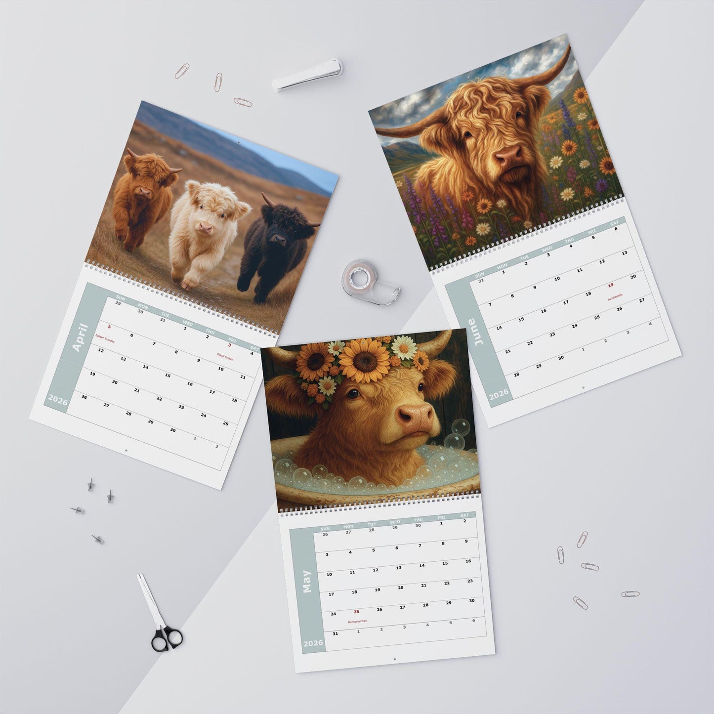 2026 Highland Cow Calendar: Rustic Farmhouse Planner with Country Art for Kitchen Organization