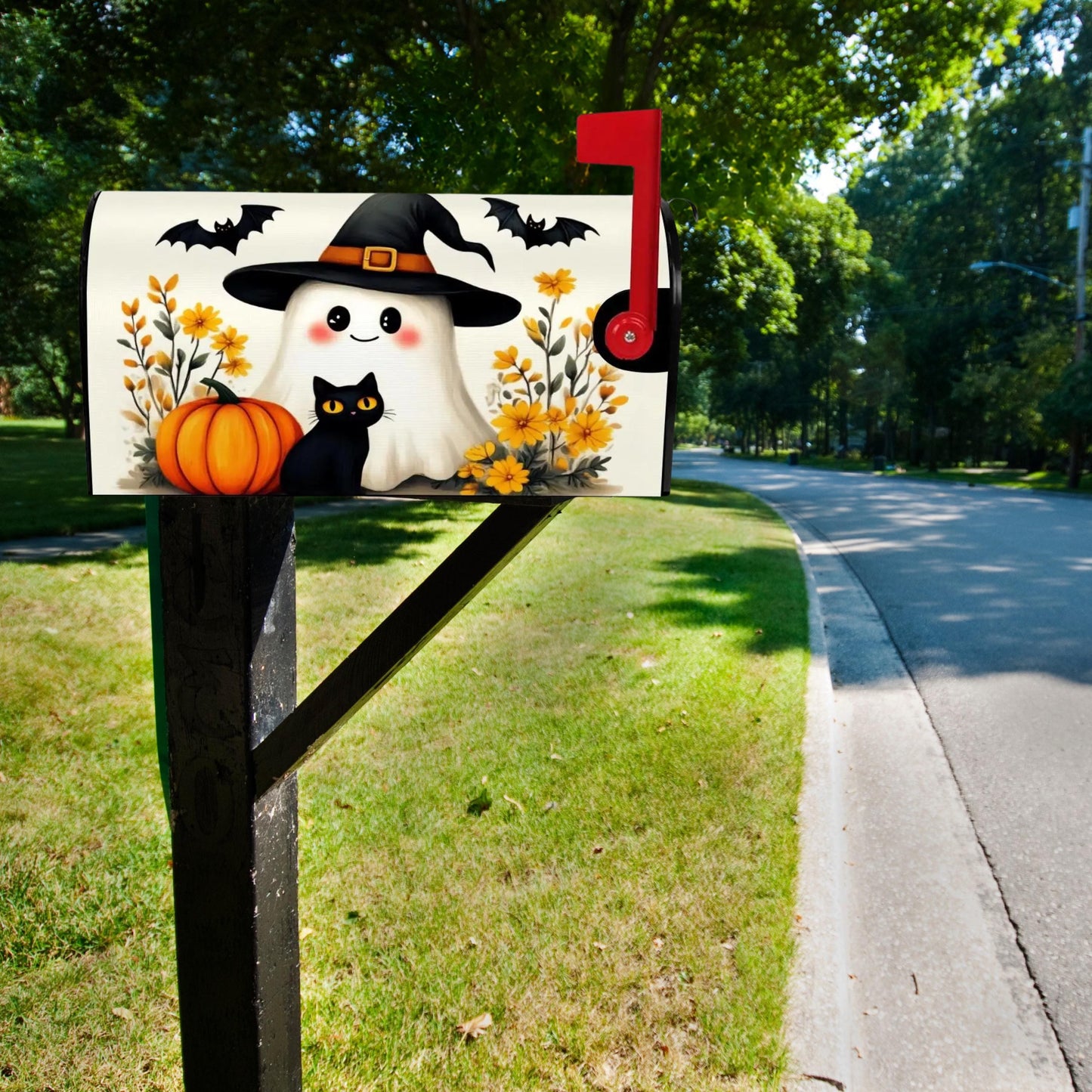 Ghostly Country Post Mailbox Cover, Waterproof Oxford Cloth, Magnetic Outdoor Halloween Decor