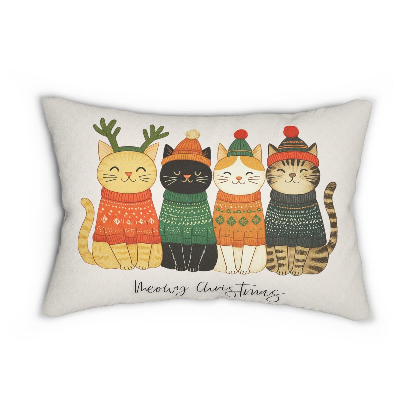 Festive Lumbar Pillow with Meowy Christmas Cat Design - Holiday Home Accent for Pet Lovers
