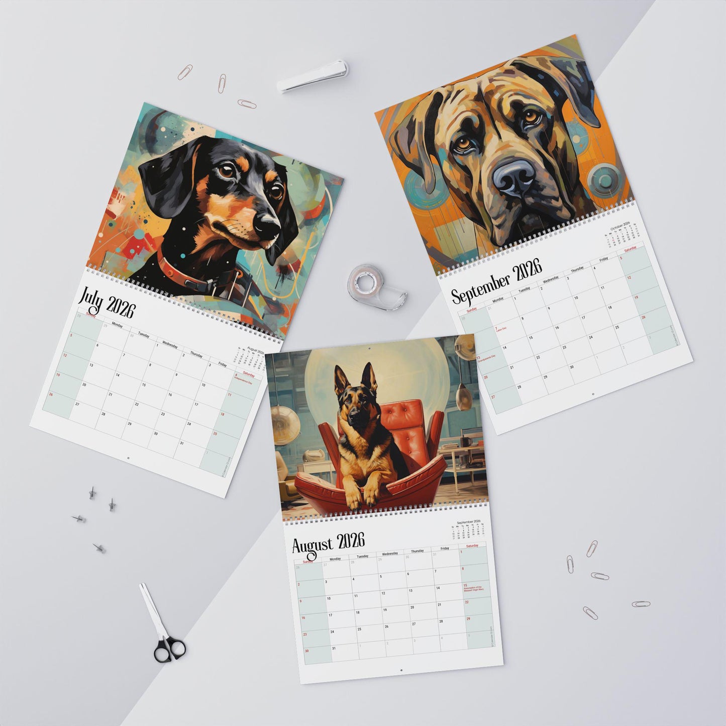 2026 Mid-Century Dog Wall Calendar: Monthly Planner for Pet Lovers, Unique Home Decor Gift