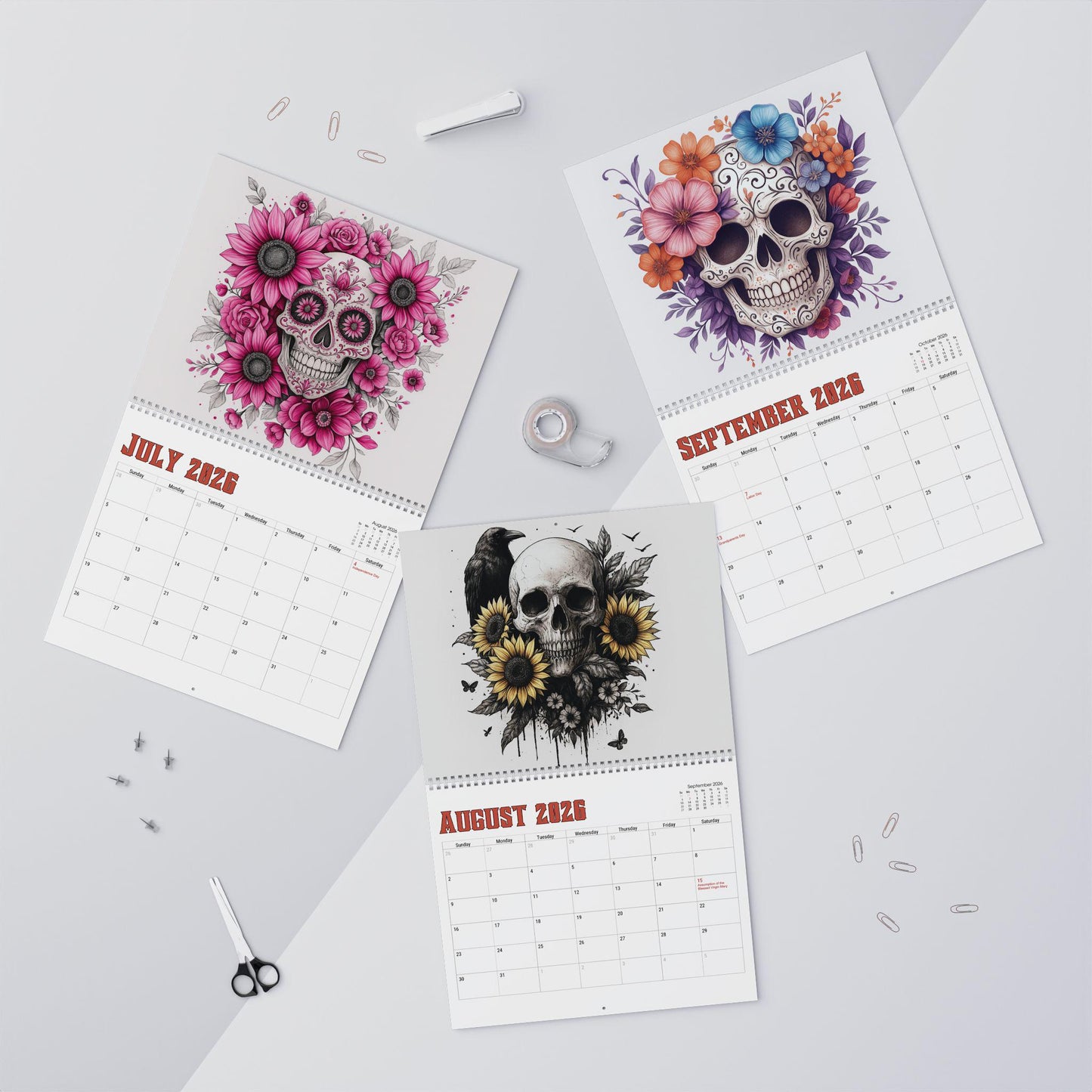2026 Skull Wall Calendar: Monthly Planner, Unique Art Decor Gift for Home & Office