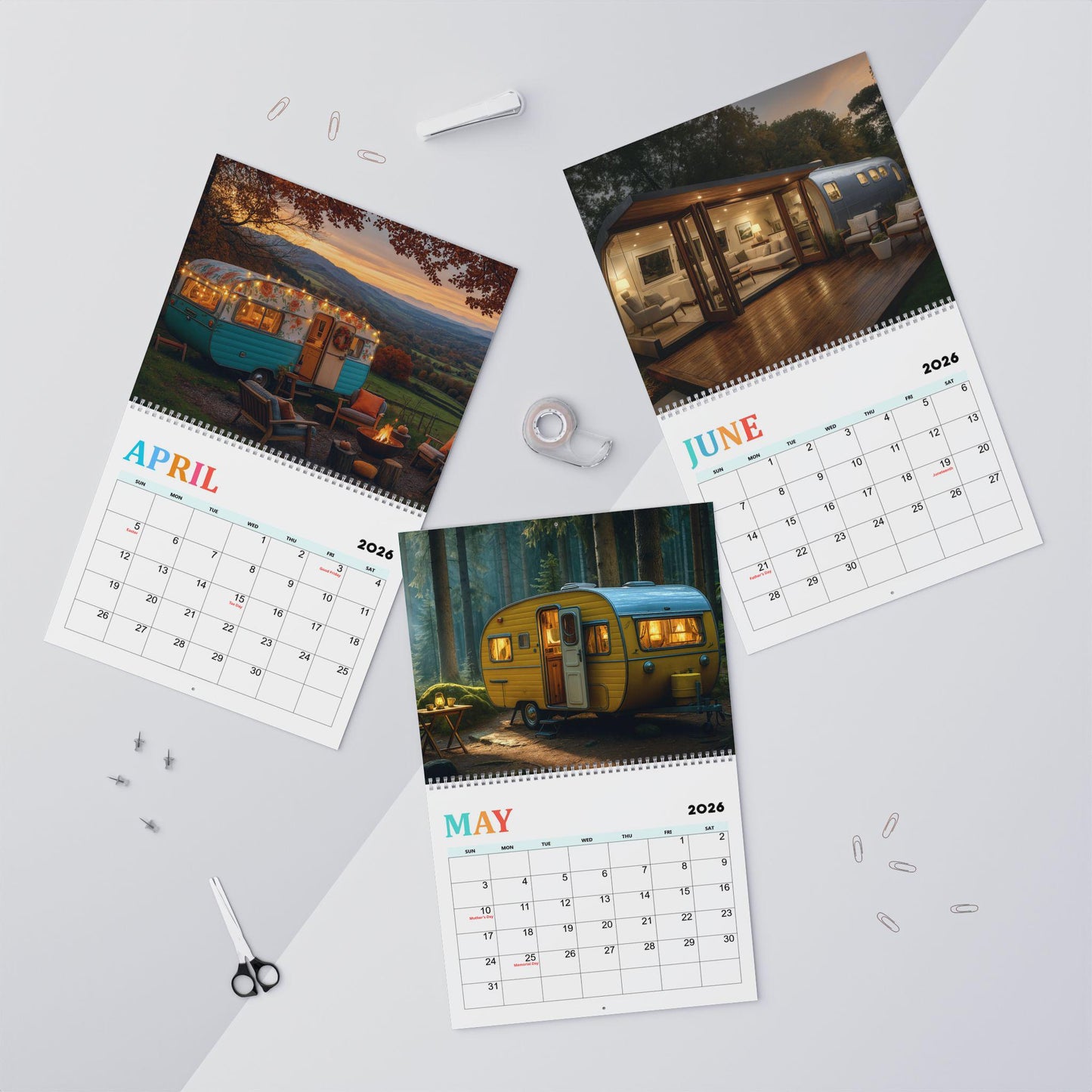 2026 Glamping Wall Calendar: Retro Camper Home Decor