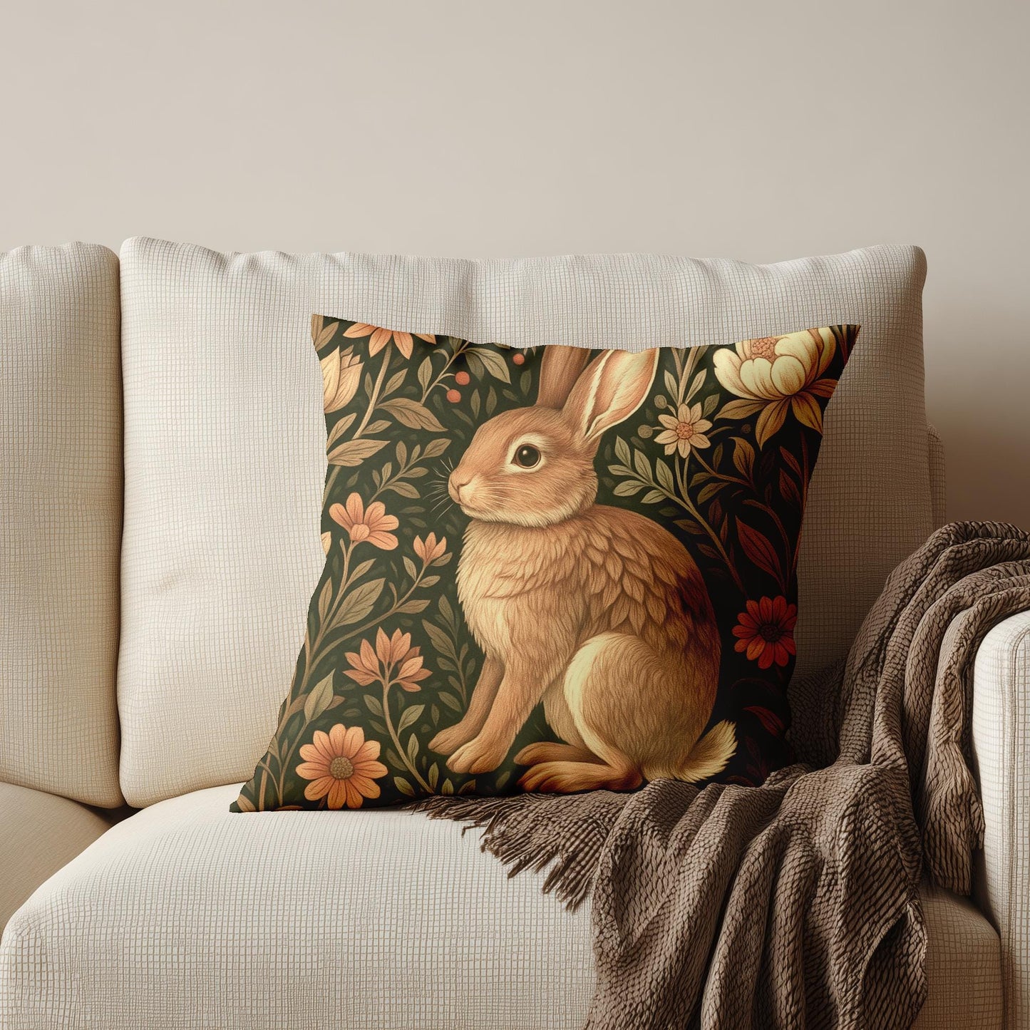 Faux Suede Bunny Throw Pillow - Square Cushion for Home Decor, Host Gift