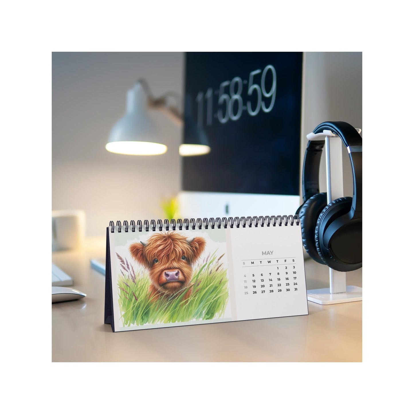 2026 Highland Cow Desktop Calendar: Rustic Farm Animal Photography for Office & Home Decor