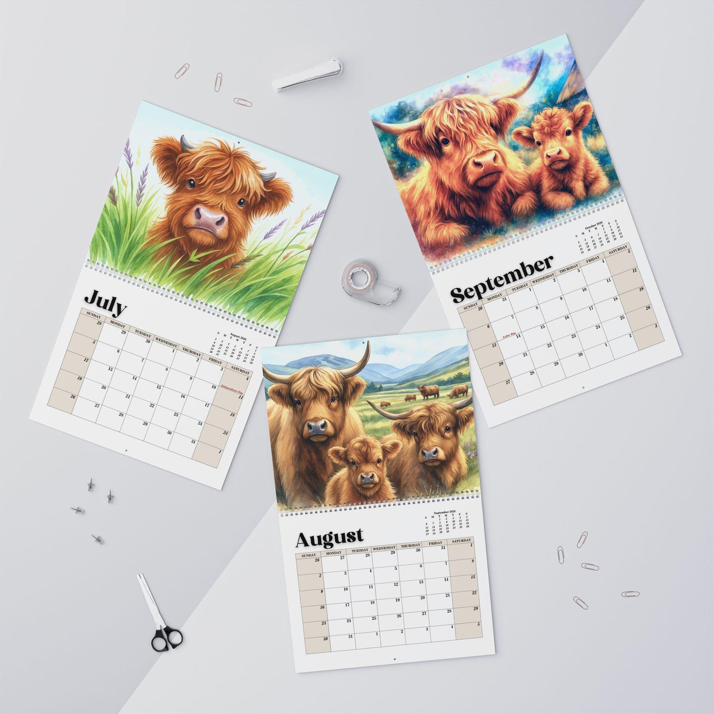 Highland Cow Calendar 2026, Floral Calendar Farm Animal Organizer Rustic Home Decor Gift